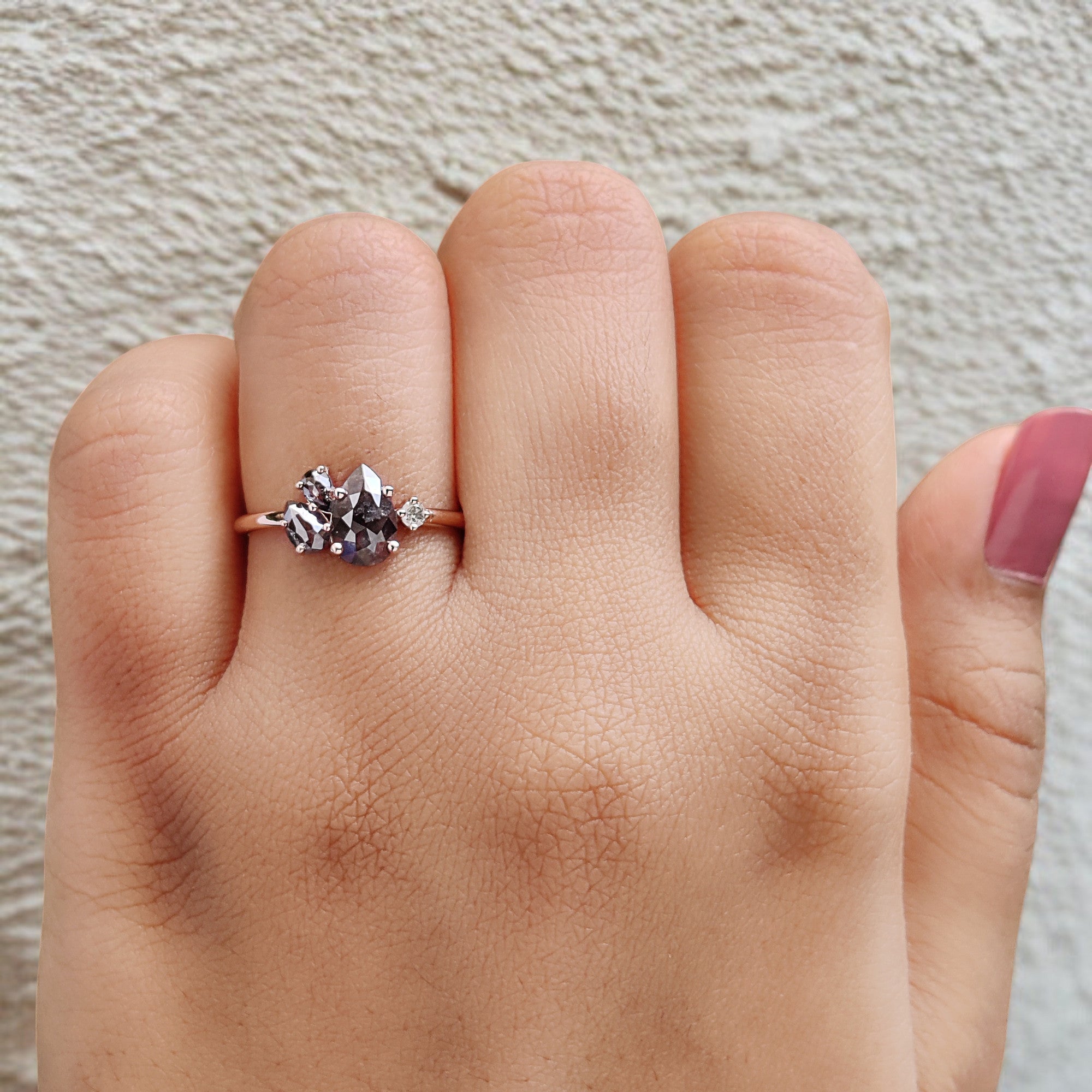 Pear Cut Salt And Pepper Diamond Ring 0.70 Ct 7.70 MM Pear Diamond Ring 14K Solid Rose Gold Silver Pear Engagement Ring Gift For Her QL1229