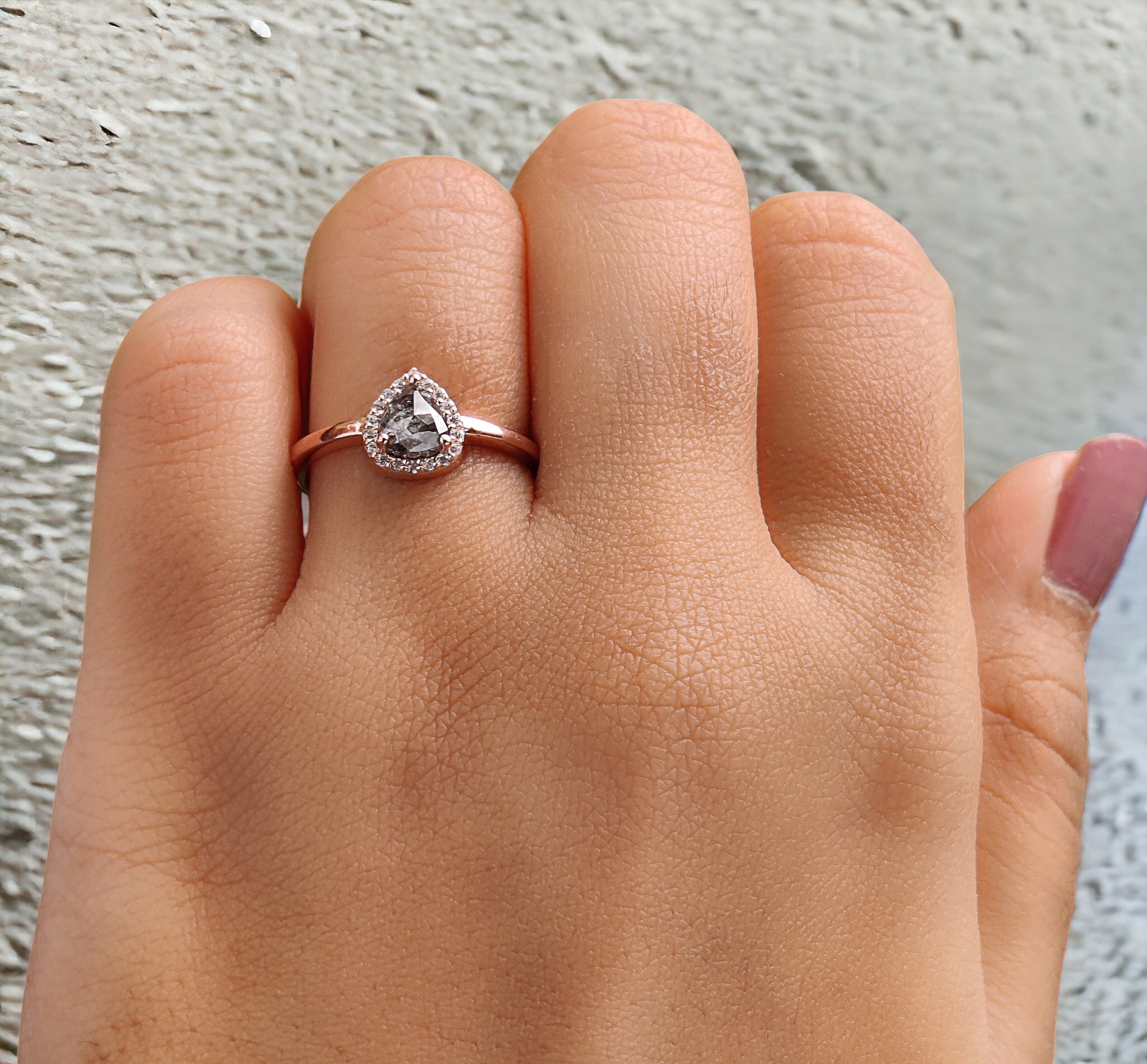 Heart Salt And Pepper Diamond Ring 0.73 Ct 5.54 MM Heart Shape Diamond Ring 14K Solid Rose Gold Silver Engagement Ring Gift For Her QL2469