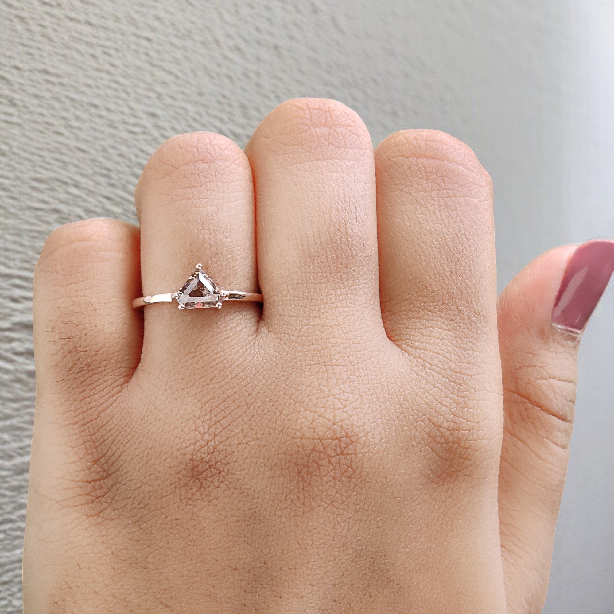 Shield Cut Salt And Pepper Diamond Ring 0.73 Ct 5.79 MM Shield Diamond Ring 14K Solid Rose Gold Silver Engagement Ring Gift For Her QL9513