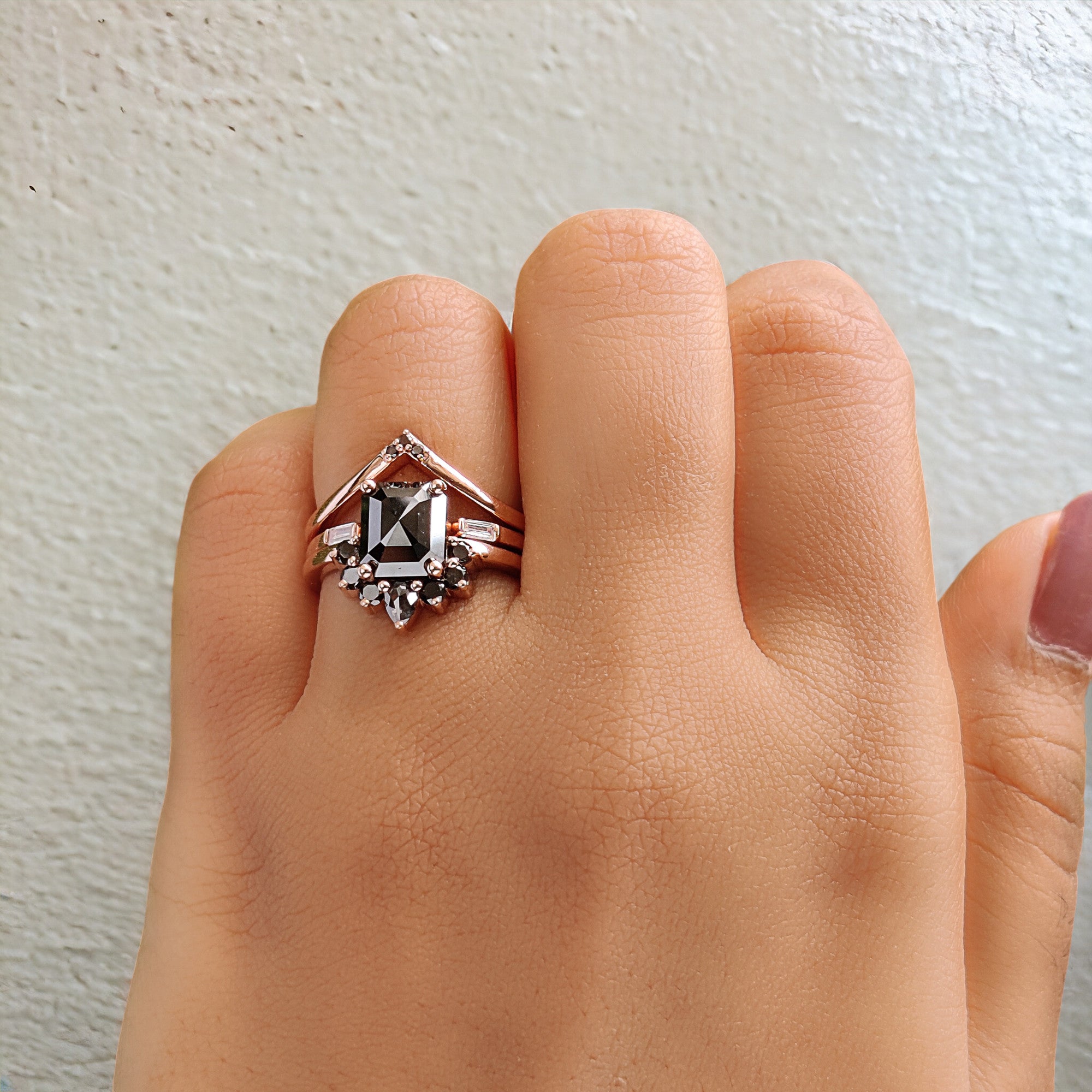 Emerald Cut Black Color Diamond Ring 2.12 Ct 7.95 MM Emerald Diamond Ring 14K Solid Rose Gold Silver Engagement Ring Gift For Her QN628