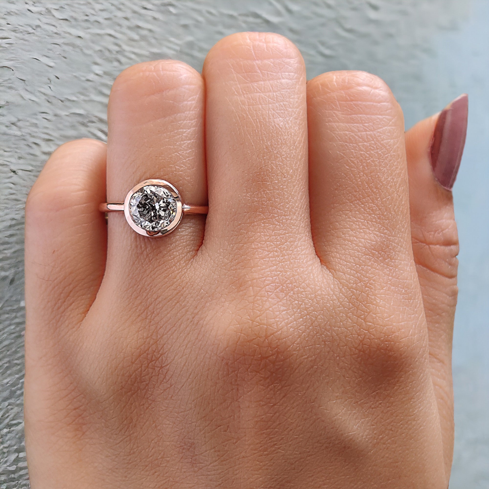 Round Cut Salt And Pepper Diamond Ring 1.55 Ct 7.05 MM Round Diamond Ring 14K Solid Rose Gold Silver Engagement Ring Gift For Her QL2650