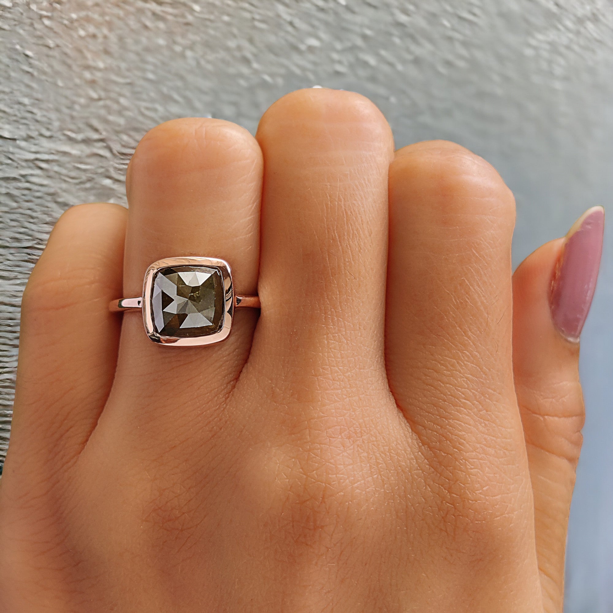 Square Cut Green Color Diamond Ring 2.71 Ct 8.36 MM Square Shape Diamond Ring 14K Solid Rose Gold Silver Engagement Ring Gift For Her QL2463