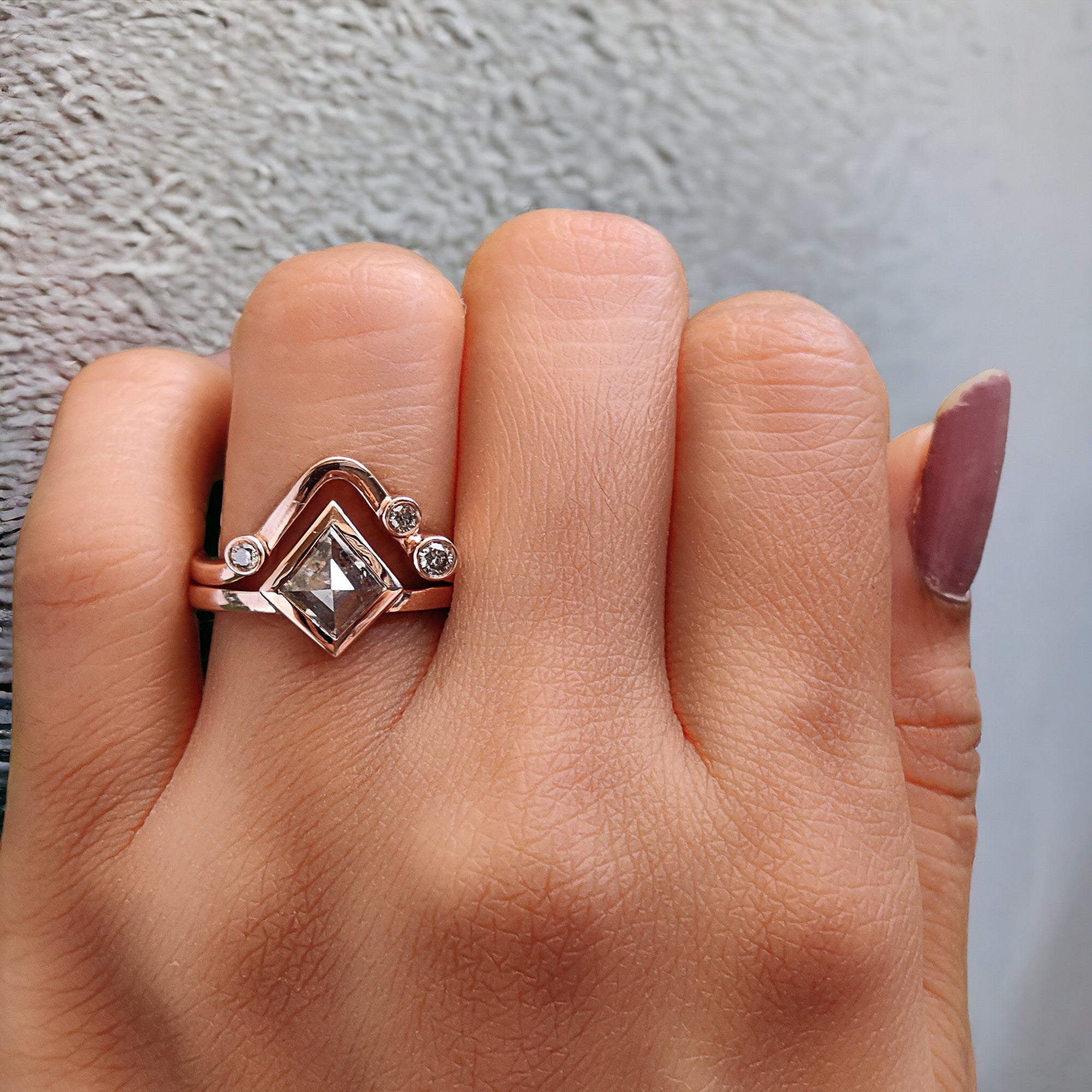 Kite Cut Salt And Pepper Diamond Ring 1.07 Ct 8.60 MM Kite Diamond Ring 14K Solid Rose Gold Silver Kite Engagement Ring Gift For Her QK2176