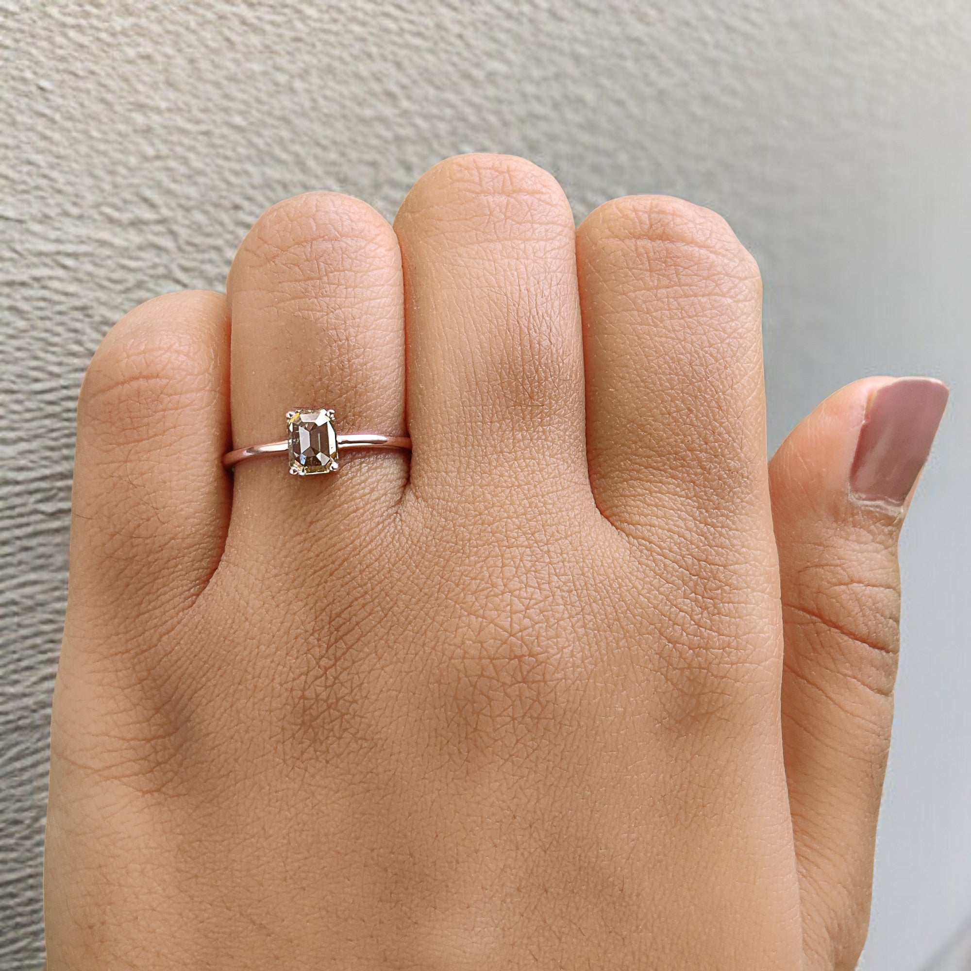 Emerald Cut Green Color Diamond Ring 0.67 Ct 5.75 MM Emerald Diamond Ring 14K Solid Rose Gold Silver Engagement Ring Gift For Her QL2548