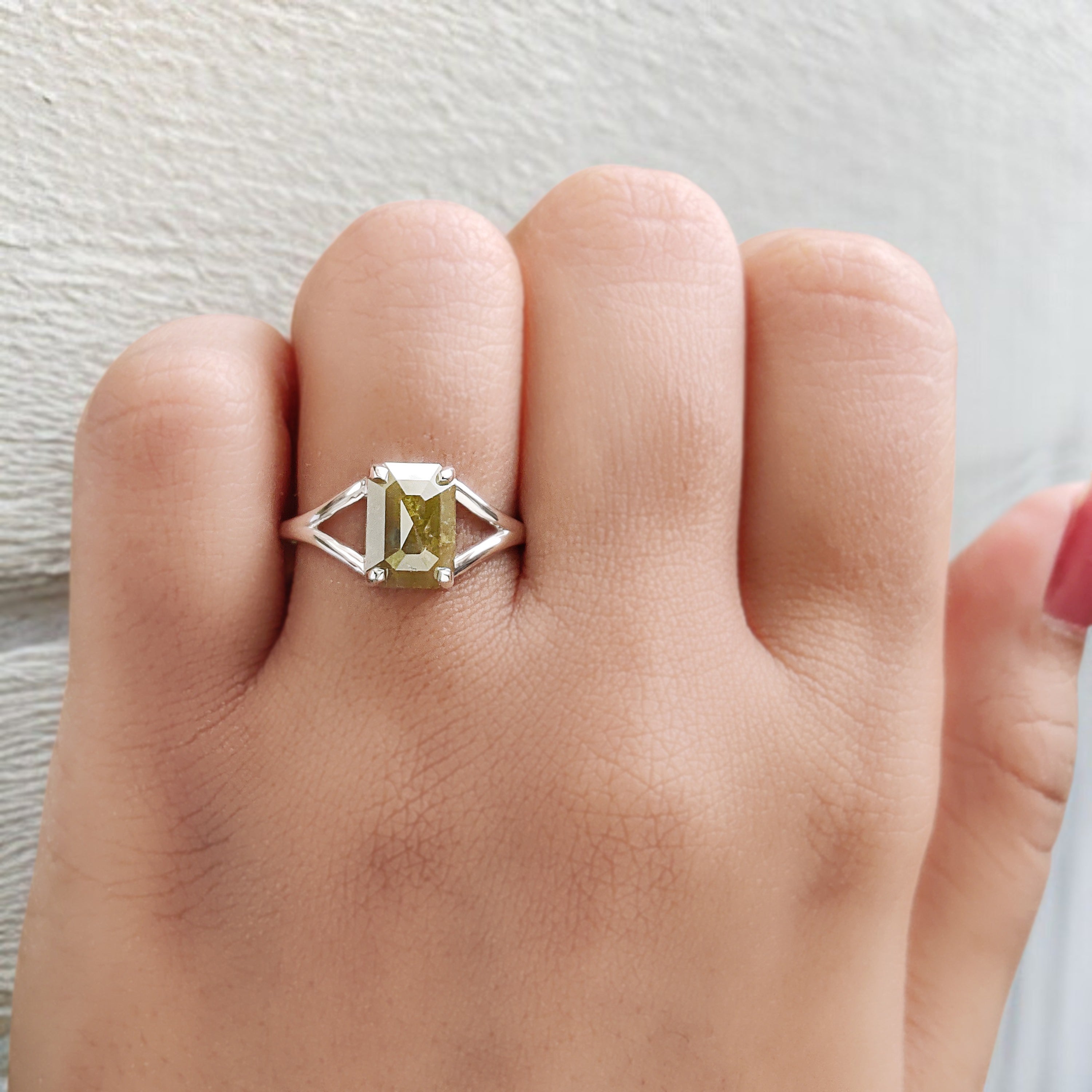 Emerald Cut Yellow Color Diamond Ring 2.77 Ct 8.90 MM Emerald Diamond Ring 14K Solid Rose Gold Silver Engagement Ring Gift For Her QN153