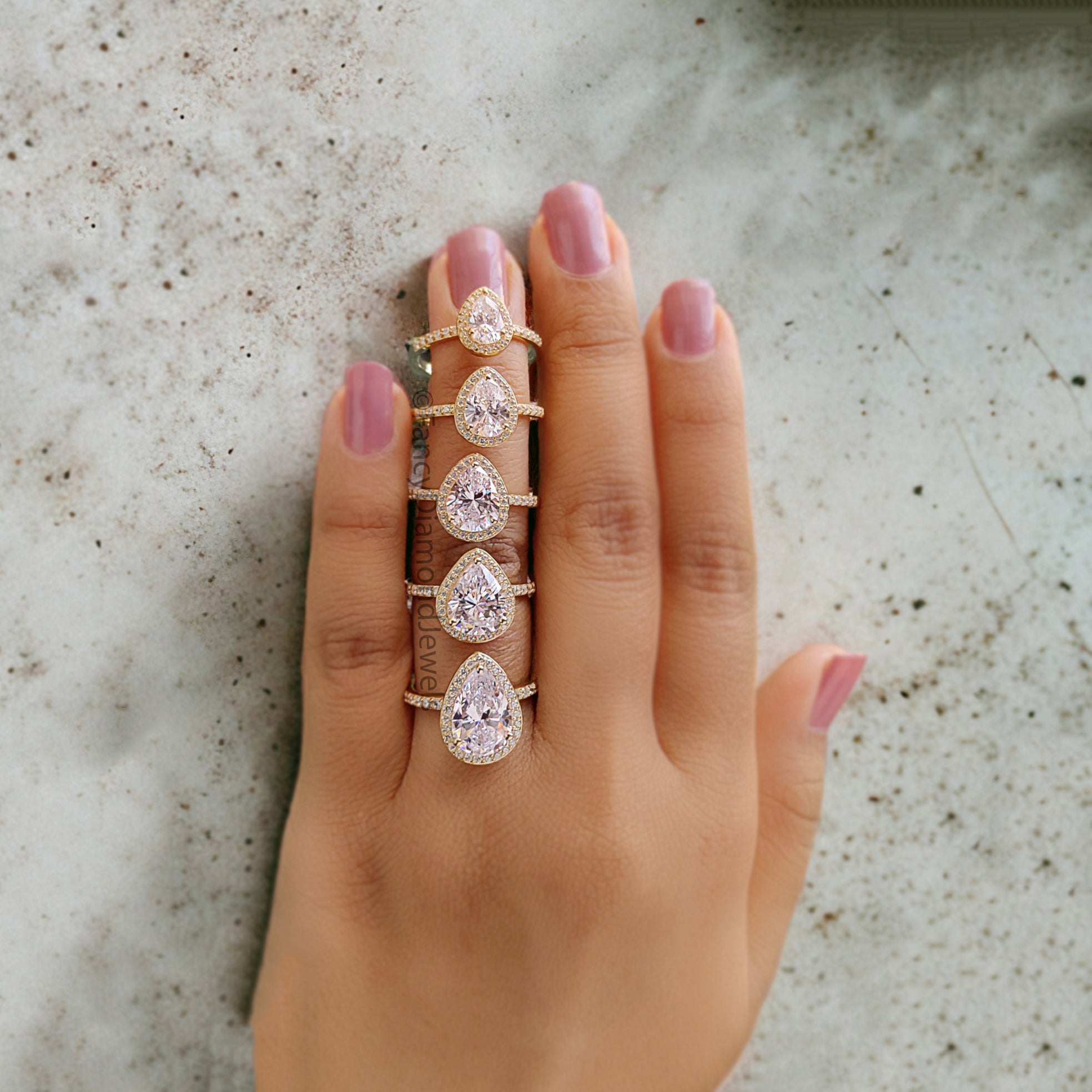 Pear Cut Diamond engagement ring 12mm 10mm 9mm 8mm 7mm stone ring Silver ring Promise ring Simulant ring Solitaire ring Gift for her FD285