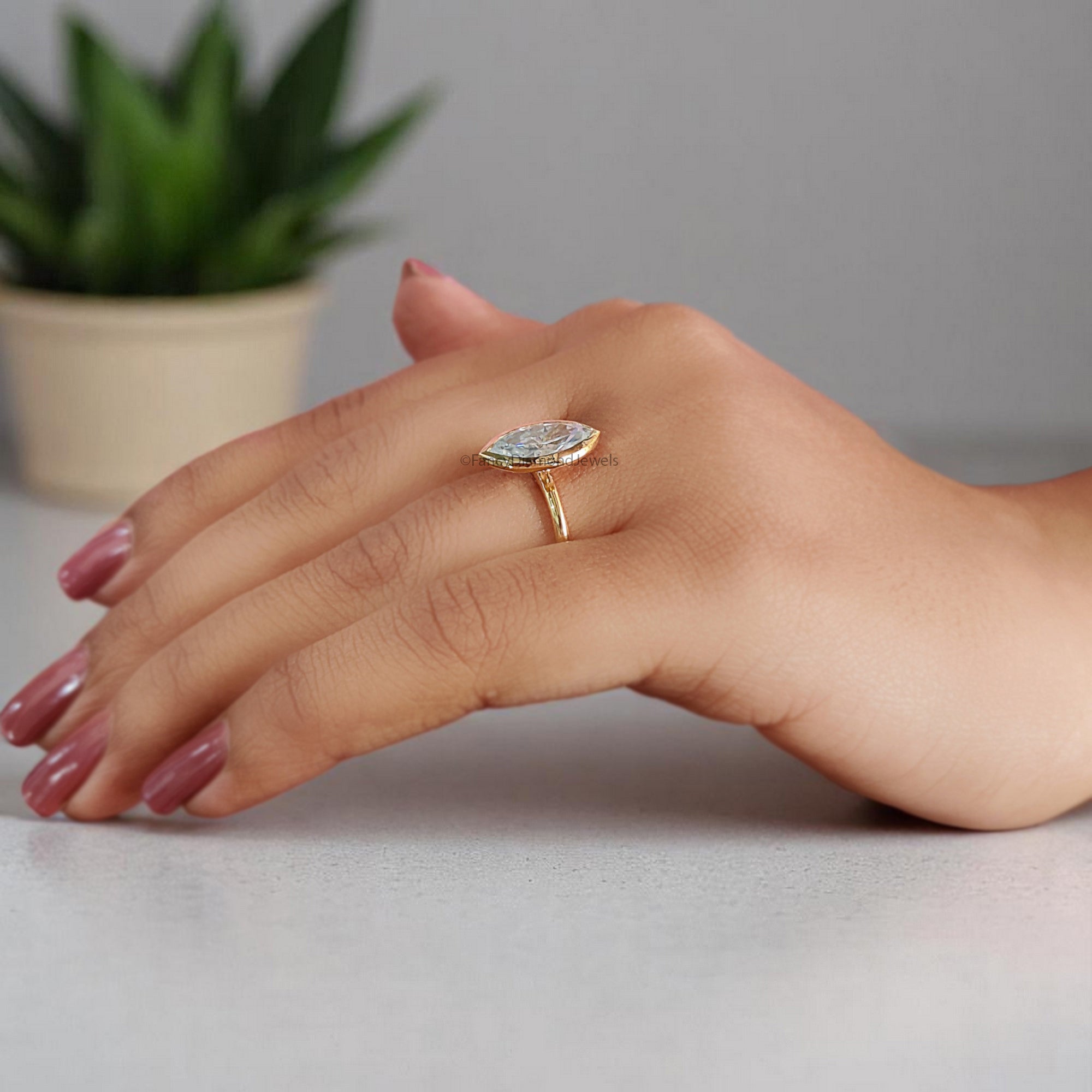 2.00 CT Marquise Cut Moissanite Engagement Ring Marquise Bezel Set Ring Solitaire Ring Wedding Ring Yellow Gold Ring Promise Ring FD359
