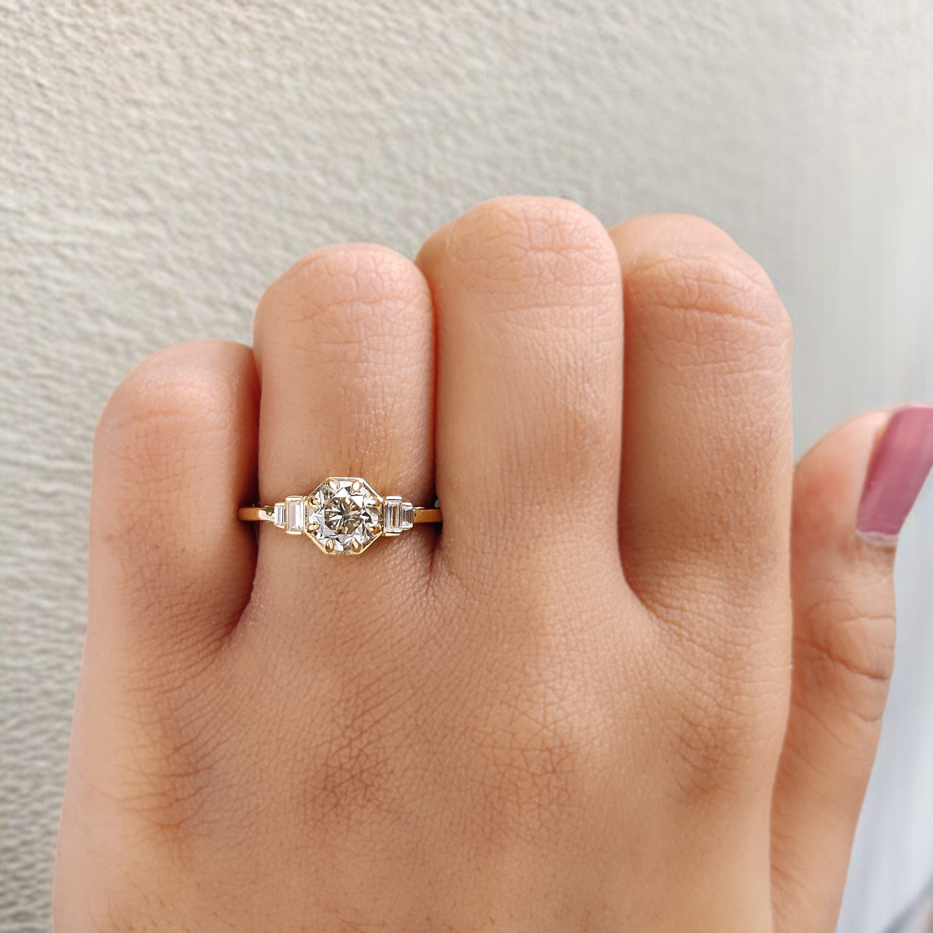Round White-J Color Diamond Ring 1.04 Ct 6.14 MM Round Shape Diamond Wedding Ring Baguette Diamond Ring Engagement Ring Gift For Her KDL2618