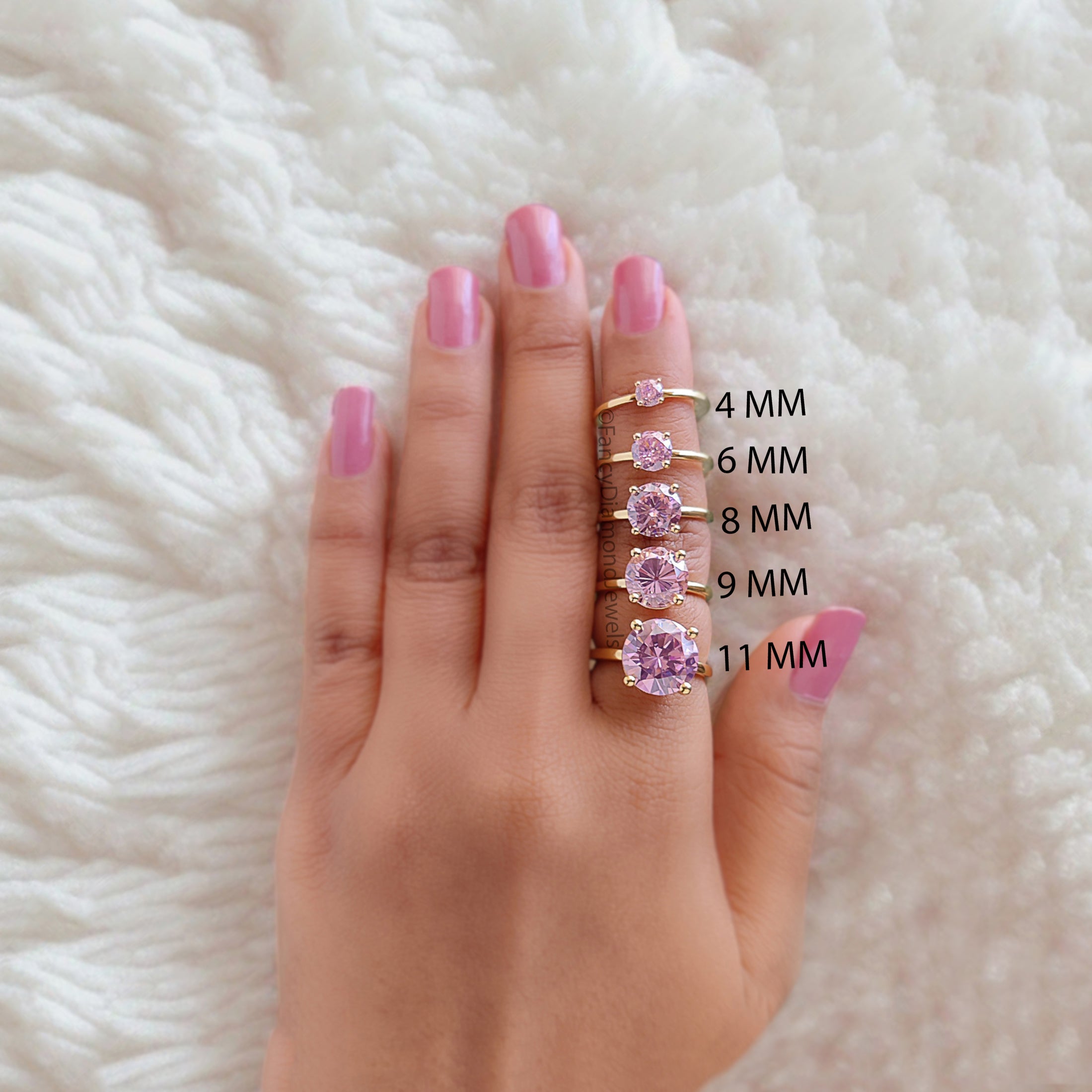 Round Pink Tourmaline engagement ring 11mm 9mm 8mm 6mm 4mm stone ring Simulant Solitaire ring Diamond ring Silver ring Gift for her FD338