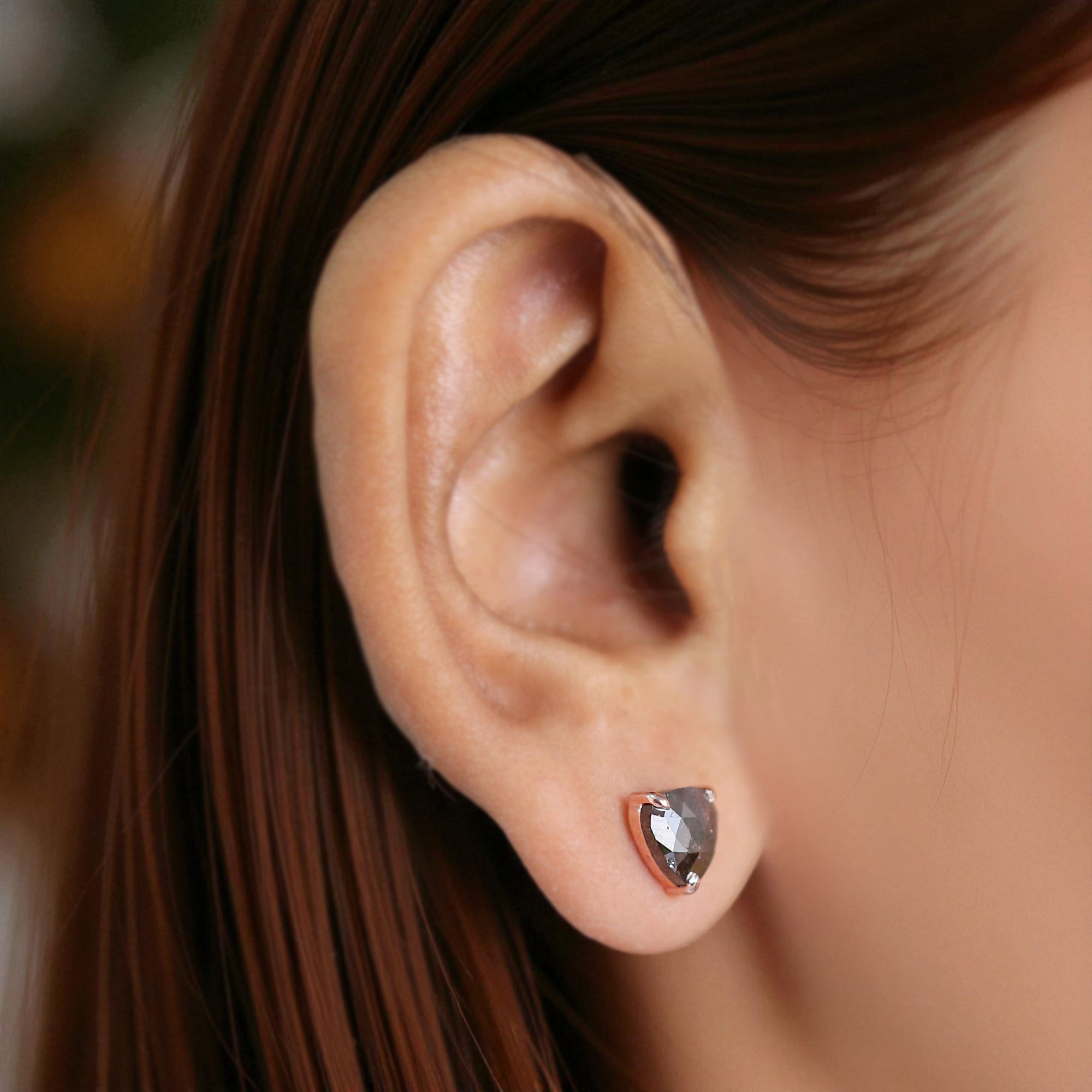 Heart Brown Color Diamond Earring 2.58 Ct 7.80 MM Heart Diamond Earring 14K Solid Rose Gold Silver Rose Cut Earring Gift For Her KDL6880