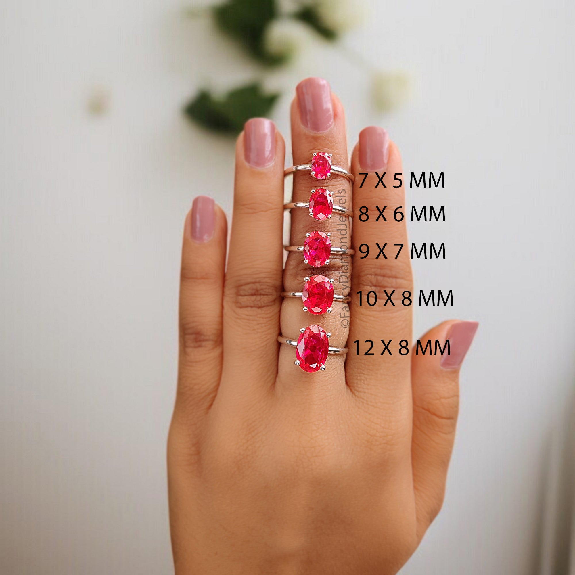 Oval Red Ruby engagement ring 12mm 10mm 9mm 8mm 7mm stone ring Simulant Solitaire ring Oval Red Diamond ring Silver ring Gift for her FD331