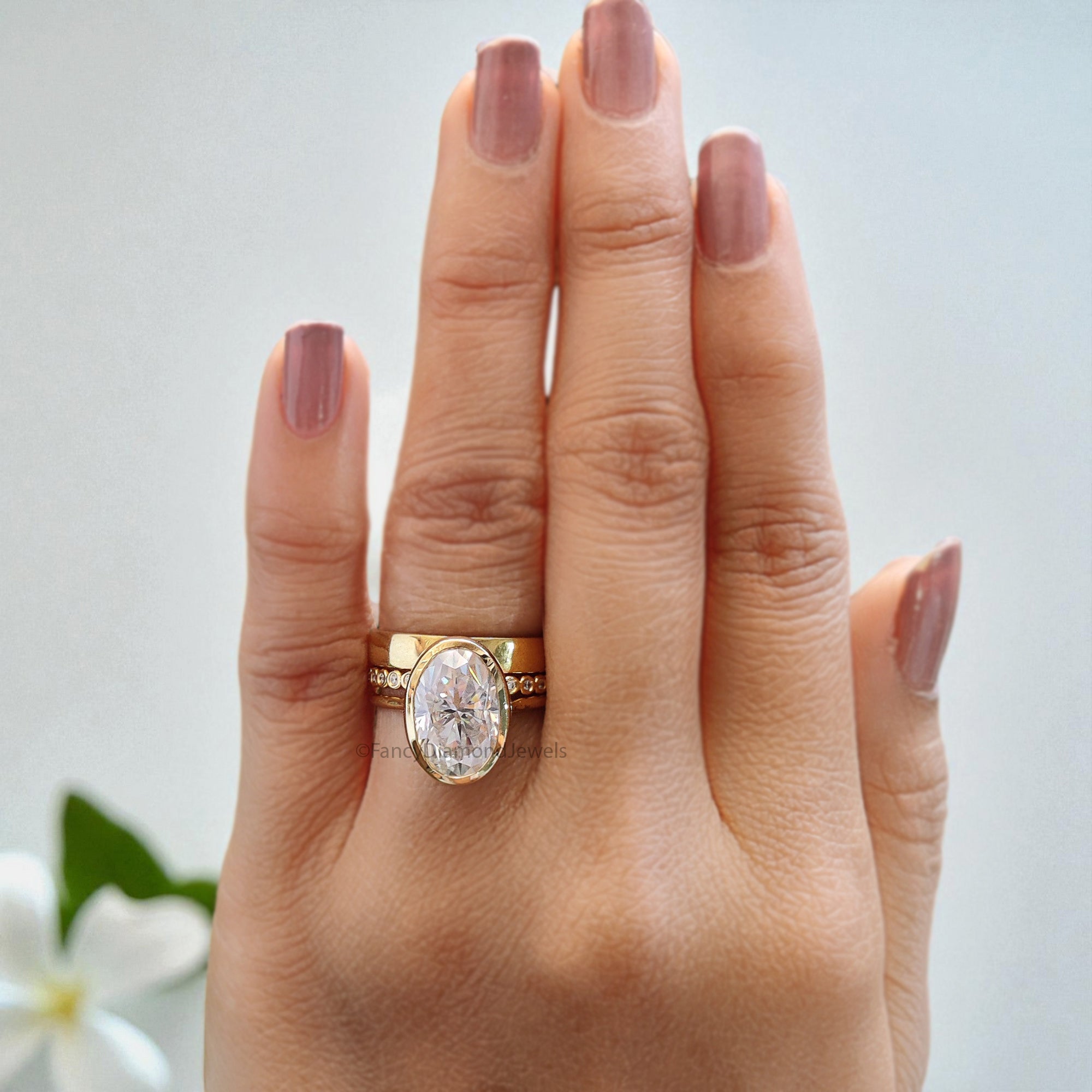 Oval Cut Moissanite Engagement Ring 4.15 CT Colorless Moissanite Oval Wedding Ring Hidden Halo Ring Propose Ring Bezel Setting Ring FD32