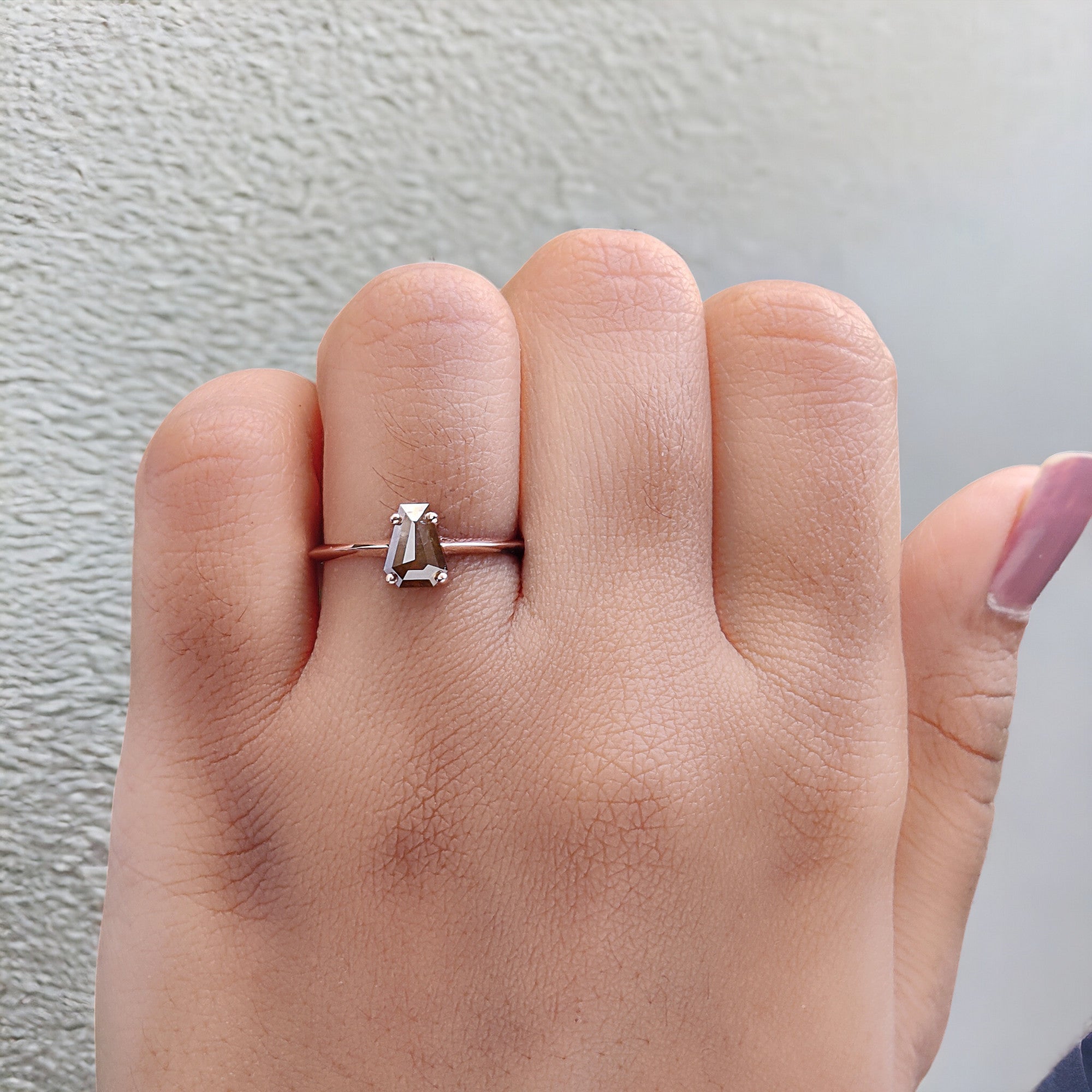 Coffin Cut Brown Color Diamond Ring 0.82 Ct 6.90 MM Coffin Diamond Ring 14K Solid Rose Gold Silver Engagement Ring Gift For Her QN985