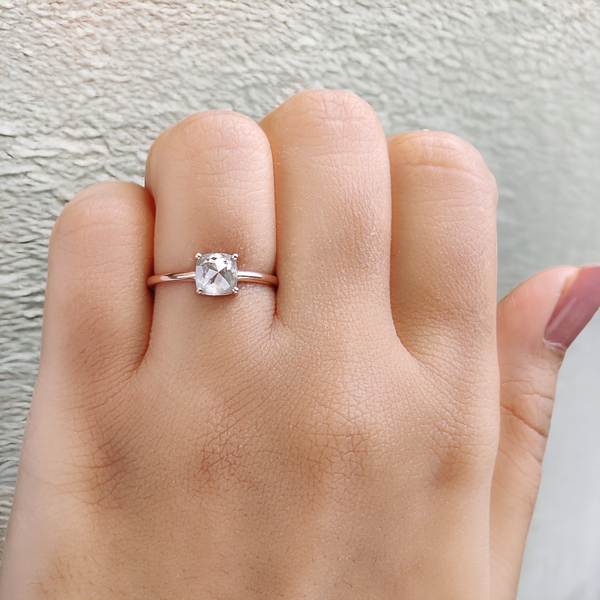 Cushion Cut Salt And Pepper Diamond Ring 1.03 Ct 5.60 MM Cushion Diamond Ring 14K Solid Rose Gold Silver Engagement Ring Gift For Her QN9217