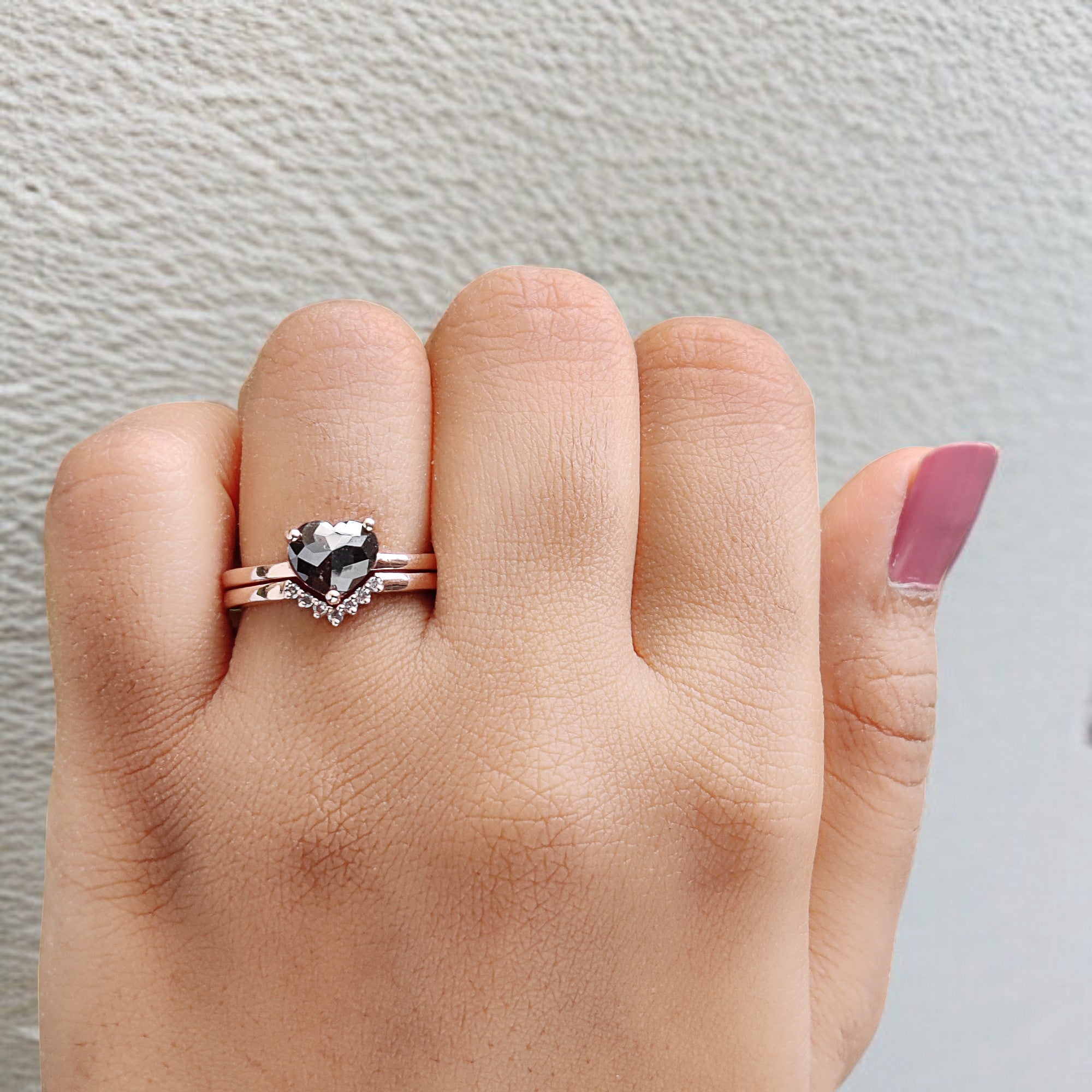 Heart Salt And Pepper Diamond Ring 1.45 Ct 6.46 MM Heart Shape Diamond Ring 14K Solid Rose Gold Silver Engagement Ring Gift For Her QL1943