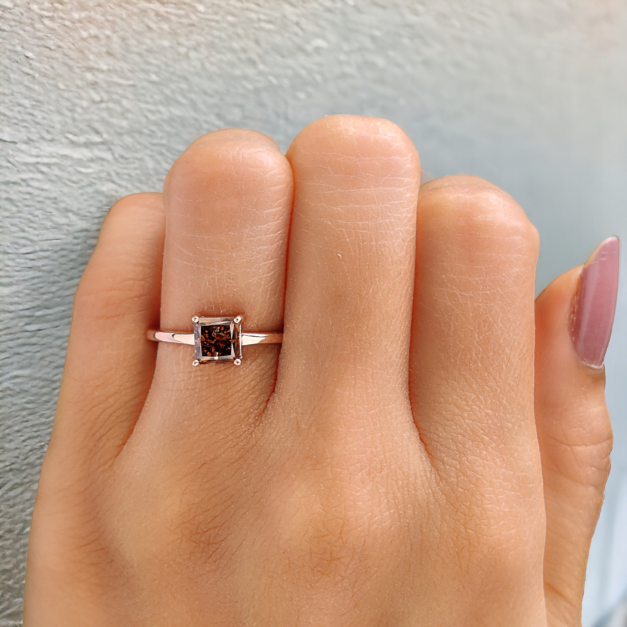 Princess Cut Brown Color Diamond Ring 1.00 Ct 5.40 MM Princess Shape Diamond Ring 14K Rose Gold Silver Engagement Ring Gift For Her QL1758