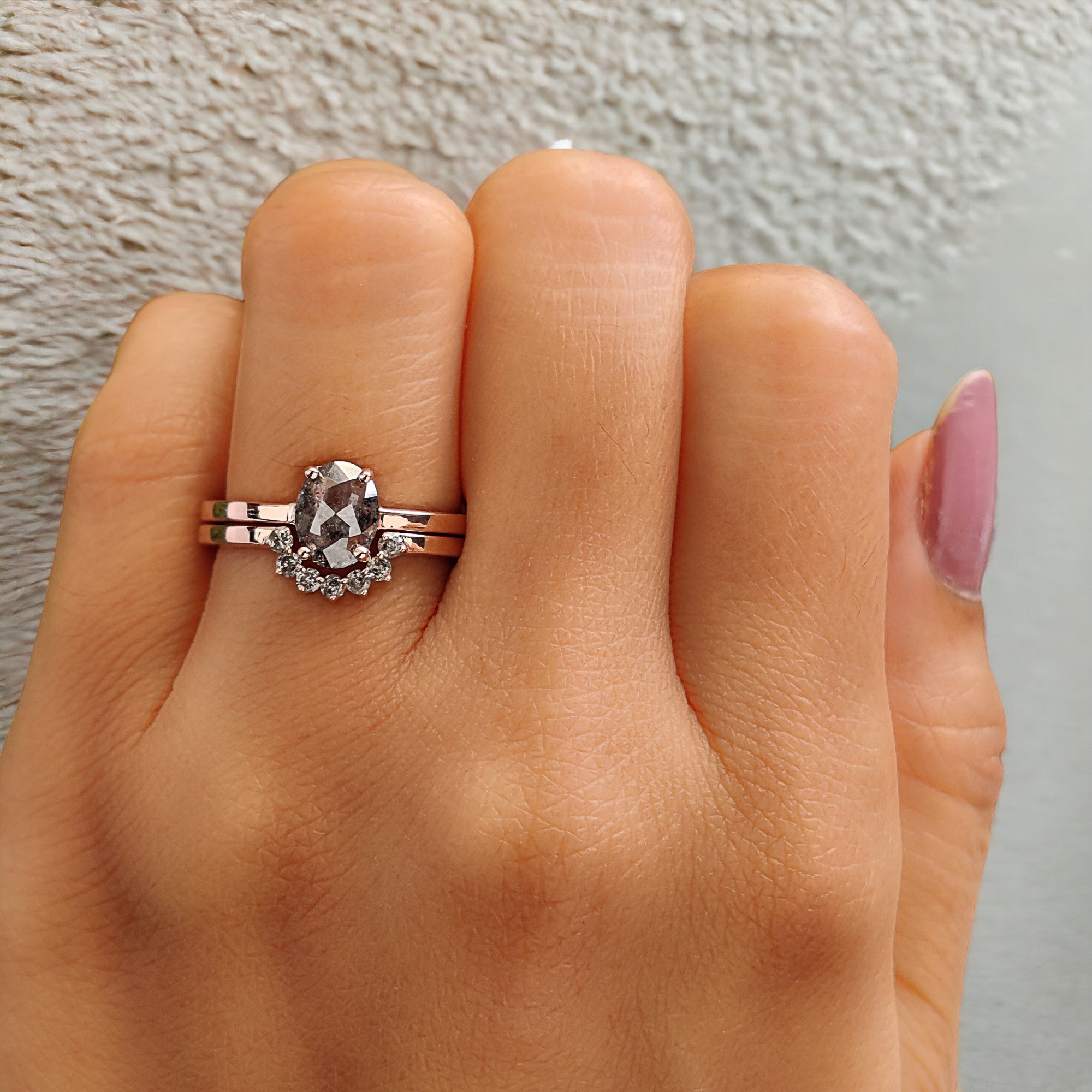 Oval Cut Salt And Pepper Diamond Ring 0.74 Ct 7.00 MM Oval Diamond Ring 14K Solid Rose Gold Silver Oval Engagement Ring Gift For Her QL1521