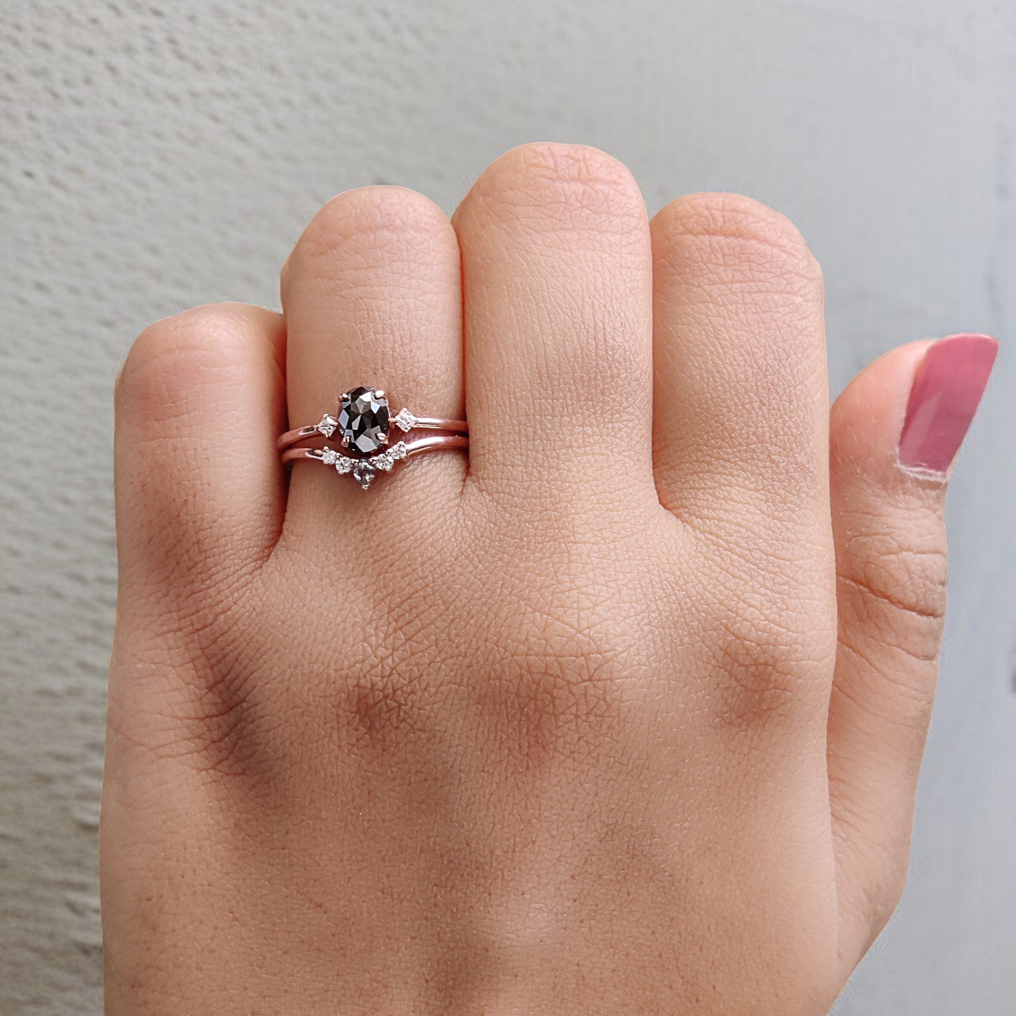 Oval Cut Salt And Pepper Diamond Ring 0.74 Ct 6.05 MM Oval Diamond Ring 14K Solid Rose Gold Silver Oval Engagement Ring Gift For Her QL1911