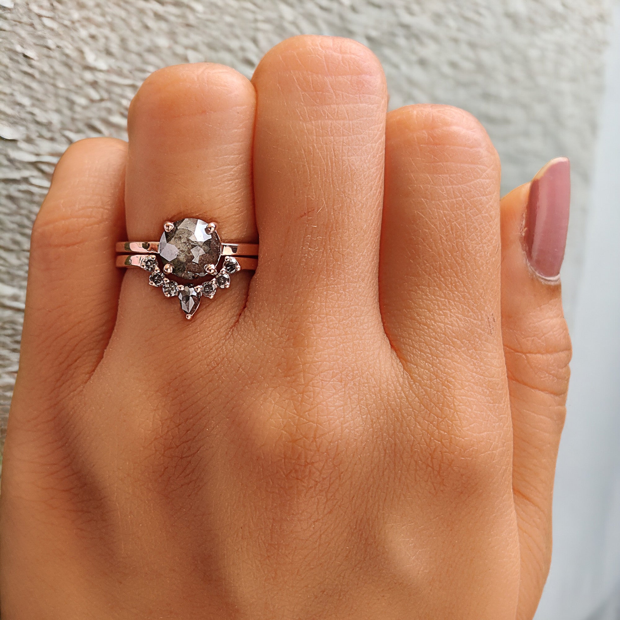 Round Rose Cut Salt And Pepper Diamond Ring 1.71 Ct 7.20 MM Diamond Ring 14K Solid Rose Gold Silver Engagement Ring Gift For Her QL1198