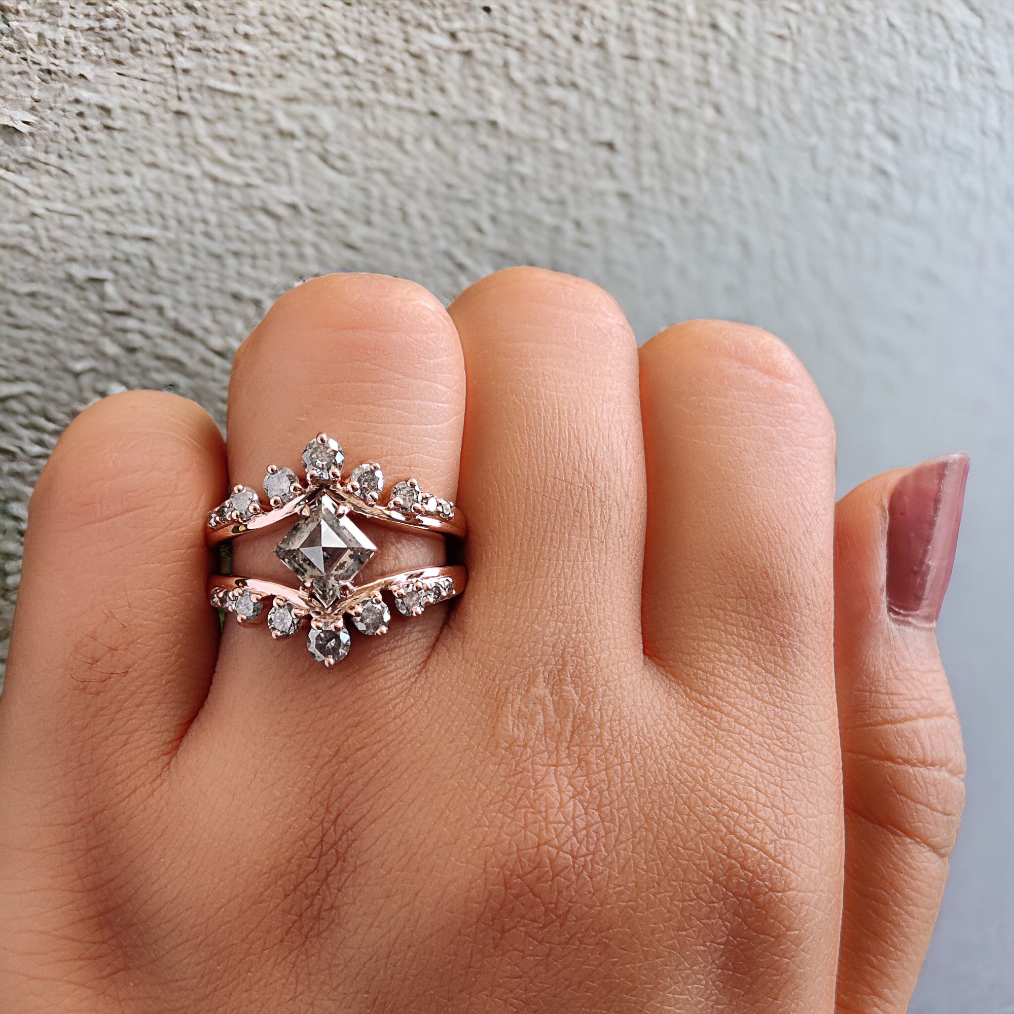 1.34 Ct Natural Kite Shape Salt And Pepper Diamond Ring 8.60 MM Kite Cut Diamond Ring 14K Solid Rose Gold Silver Engagement Ring QN195