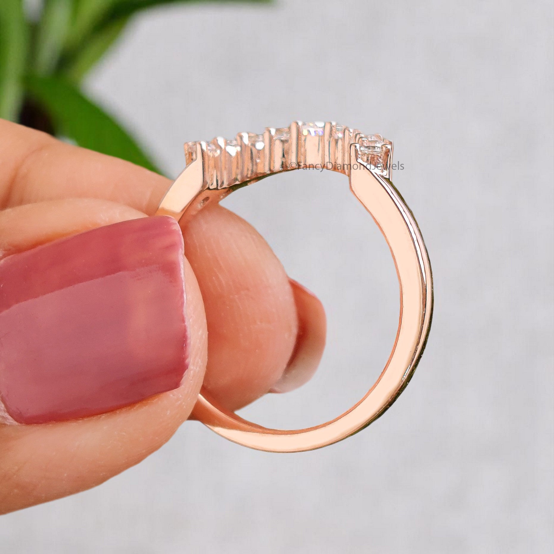 Curved wedding band Antique Pear cut Moissanite ring Silver/10K/14K/18K Band Unique Matching ring Half eternity Anniversary band FD373