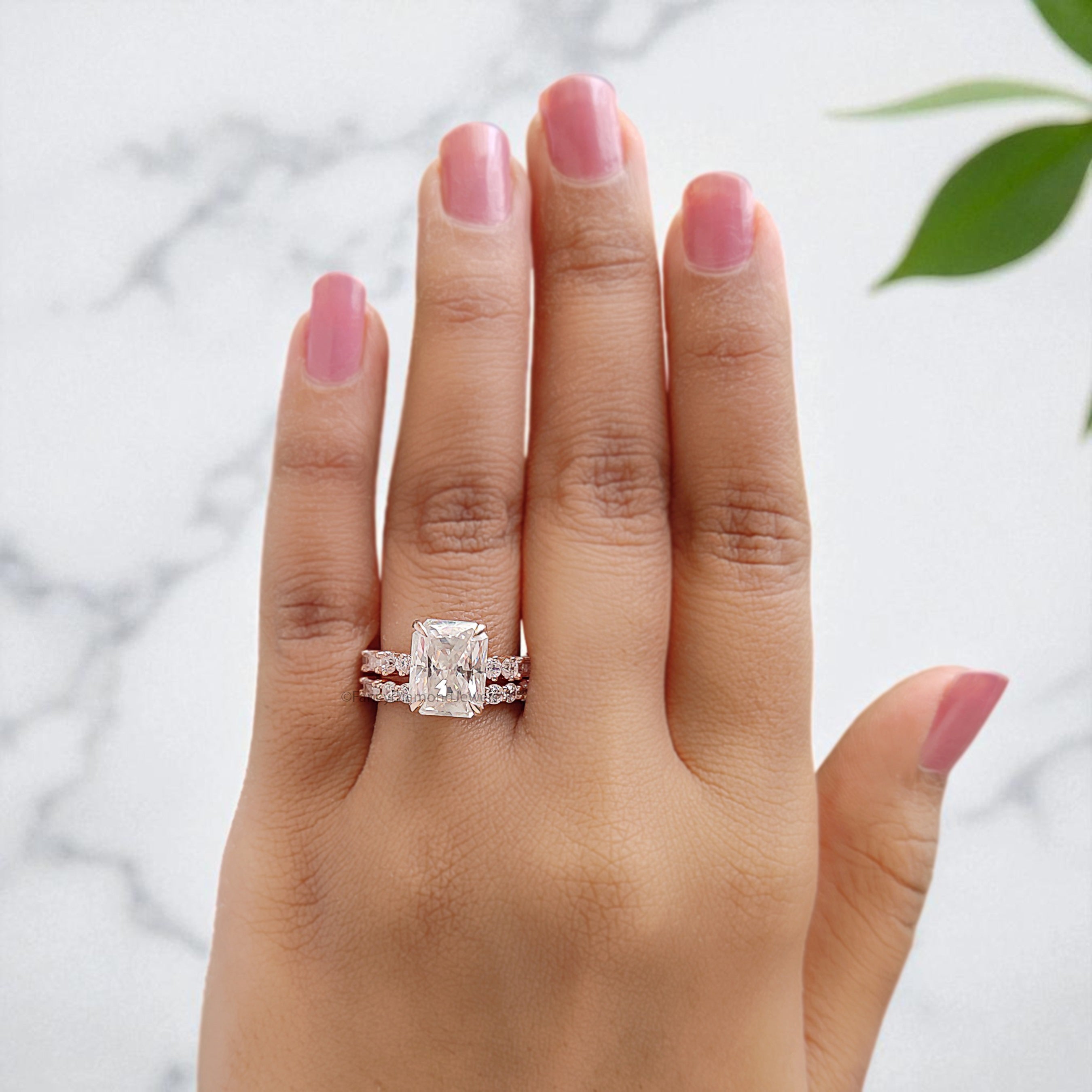 3.70 CT Radiant Cut Colorless Moissanite Bridal Ring Set Engagement Ring Pointed Claw Prong Set Ring Anniversary Ring Rose Gold Ring FD414