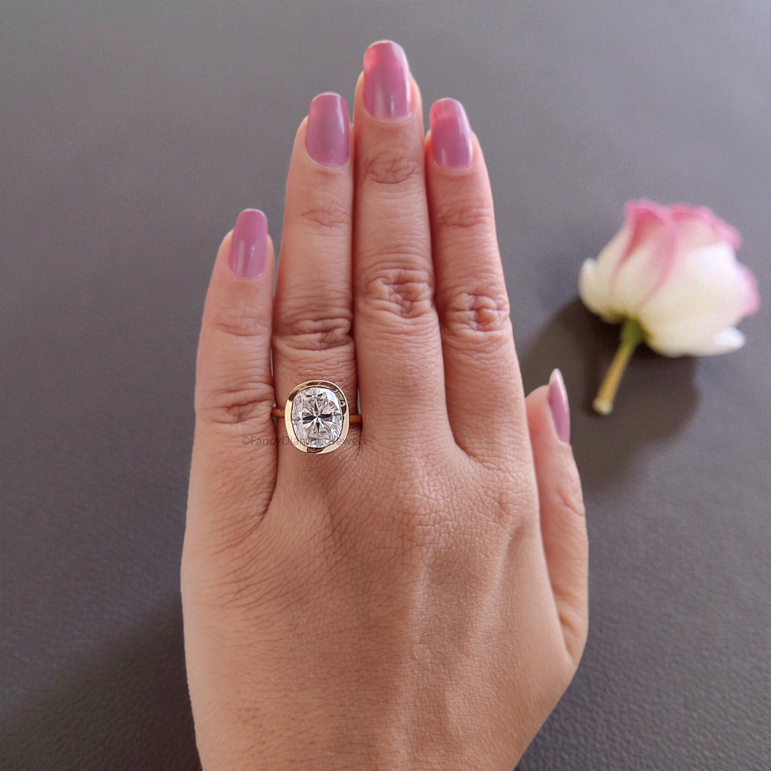 4.00 CT Cushion Shape Colorless Moissanite Ring Bezel Set With Hidden Halo Elongated Cushion Moissanite Ring Wedding Ring Gift For Her FD457