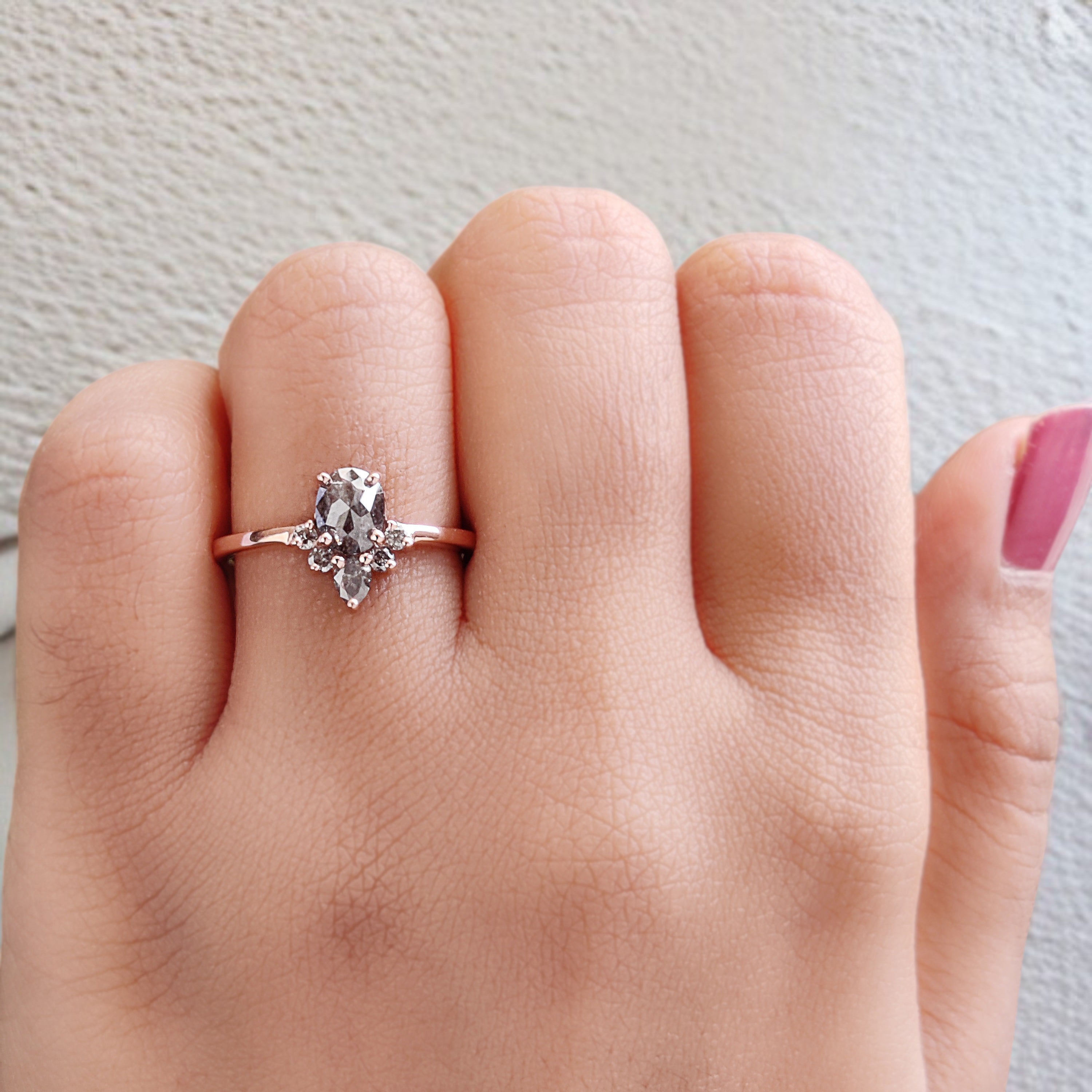 Oval Cut Salt And Pepper Diamond Ring 0.79 Ct 6.05 MM Oval Diamond Ring 14K Solid Rose Gold Silver Oval Engagement Ring Gift For Her KD1105