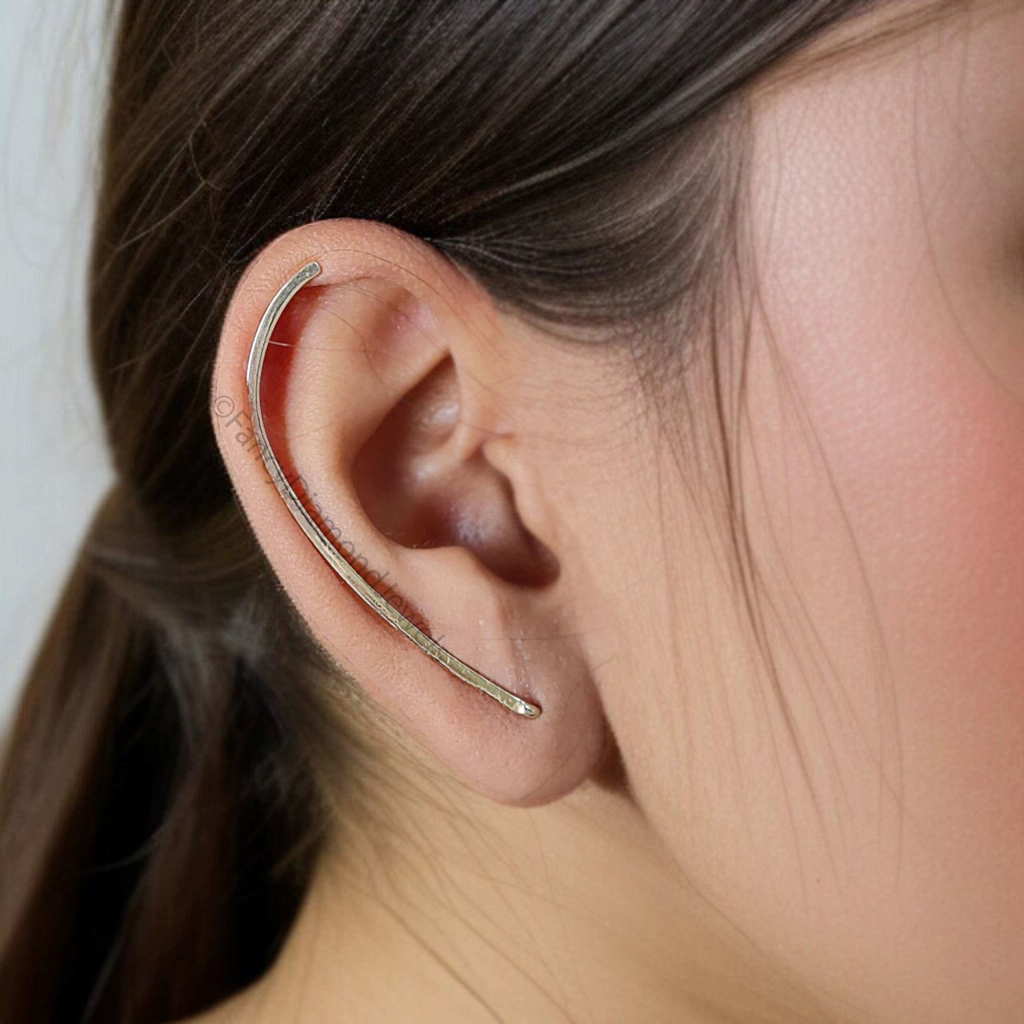 50 mm Dainty Long Ear Climbers Ear Crawler Bar Ear Climber Silver Sweep Ear Pins Yellow Gold Hammered Ear Climber Earrings Gold Cuff FD323