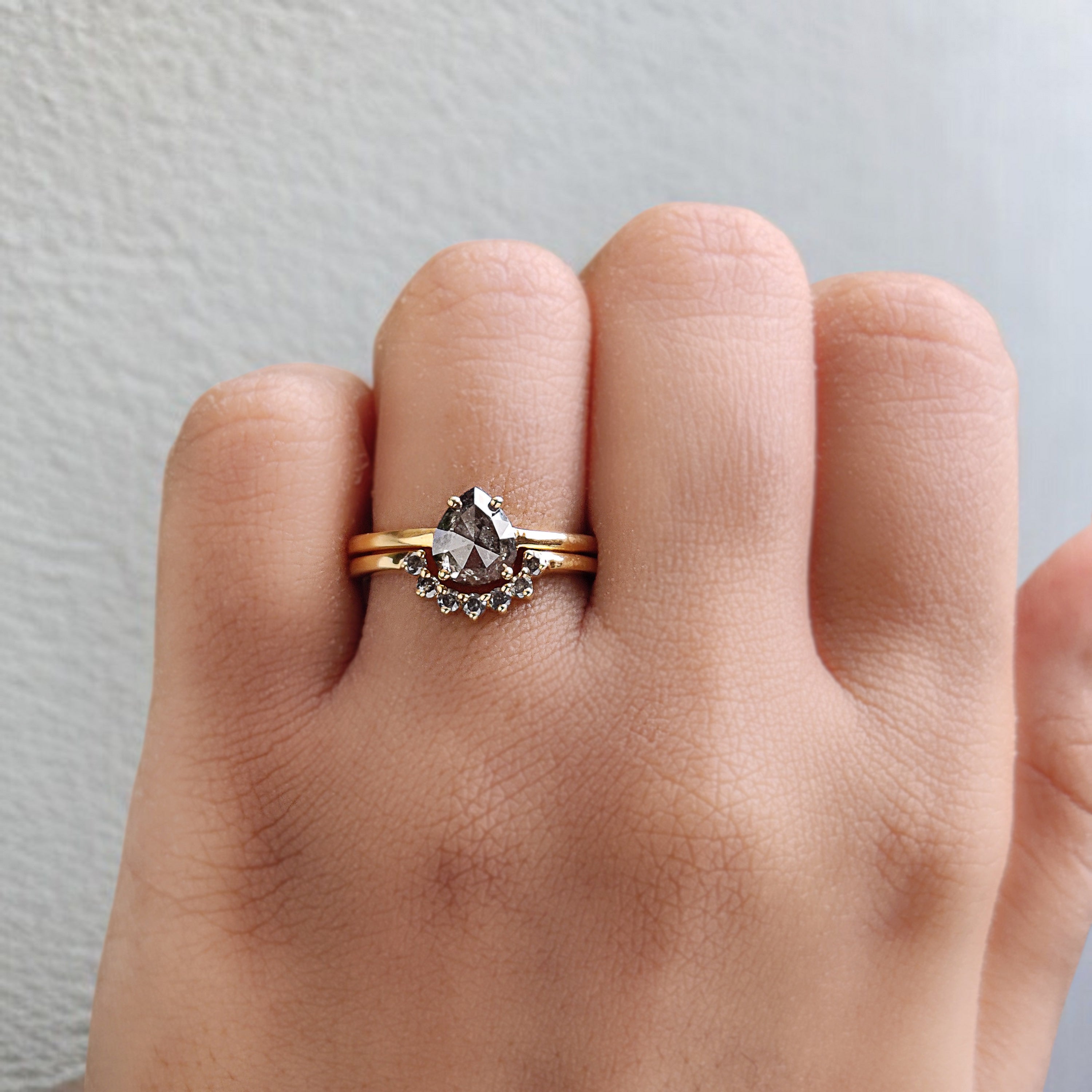 Pear Salt And Pepper Diamond Ring 1.10 Ct 7.30 MM Pear Diamond Ring 14K Solid Yellow Gold Silver Engagement Pear Ring Gift For Her QN1877