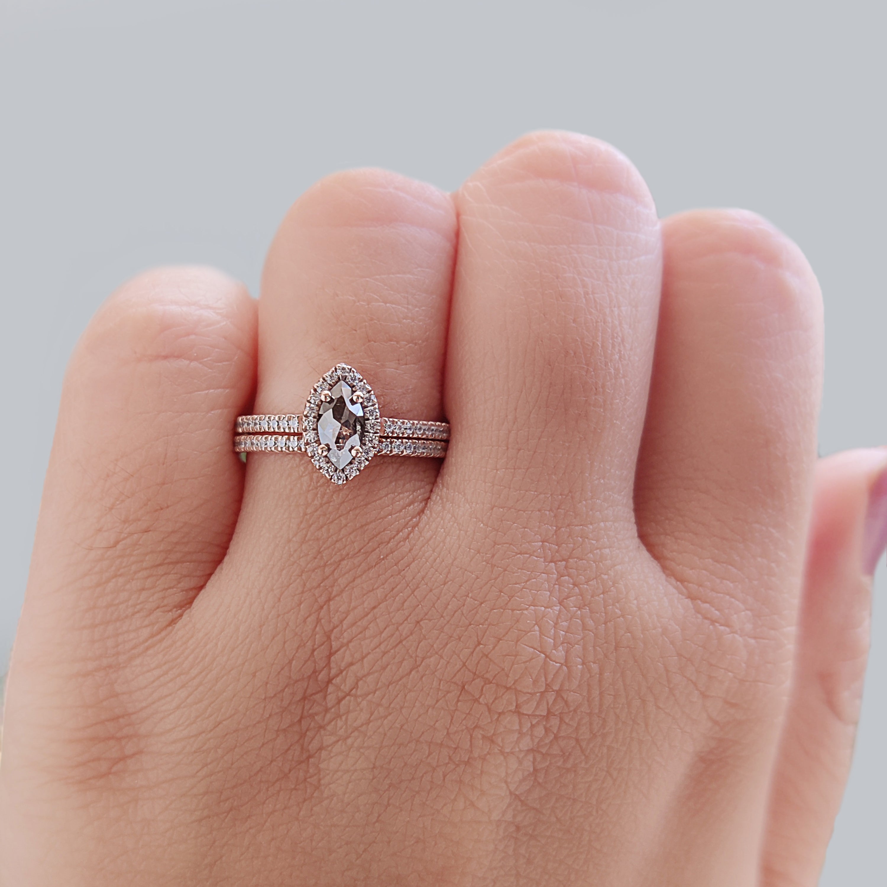 Marquise Cut Salt And Pepper Diamond Ring 0.41 Ct 6.99 MM Marquise Diamond Ring 14K Rose Gold Silver Engagement Ring Gift For Her KDN2490-1