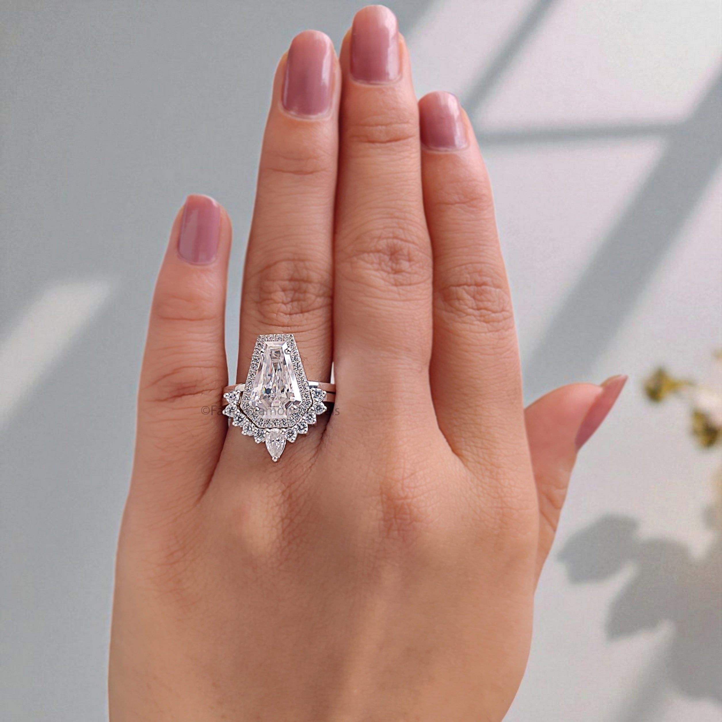 3.75 CT Coffin Cut Engagement Ring set in Solid Rose 10K/14k/18k Gold Coffin Cut Solitaire Engagement Ring Bridal Wedding Ring Set FD204