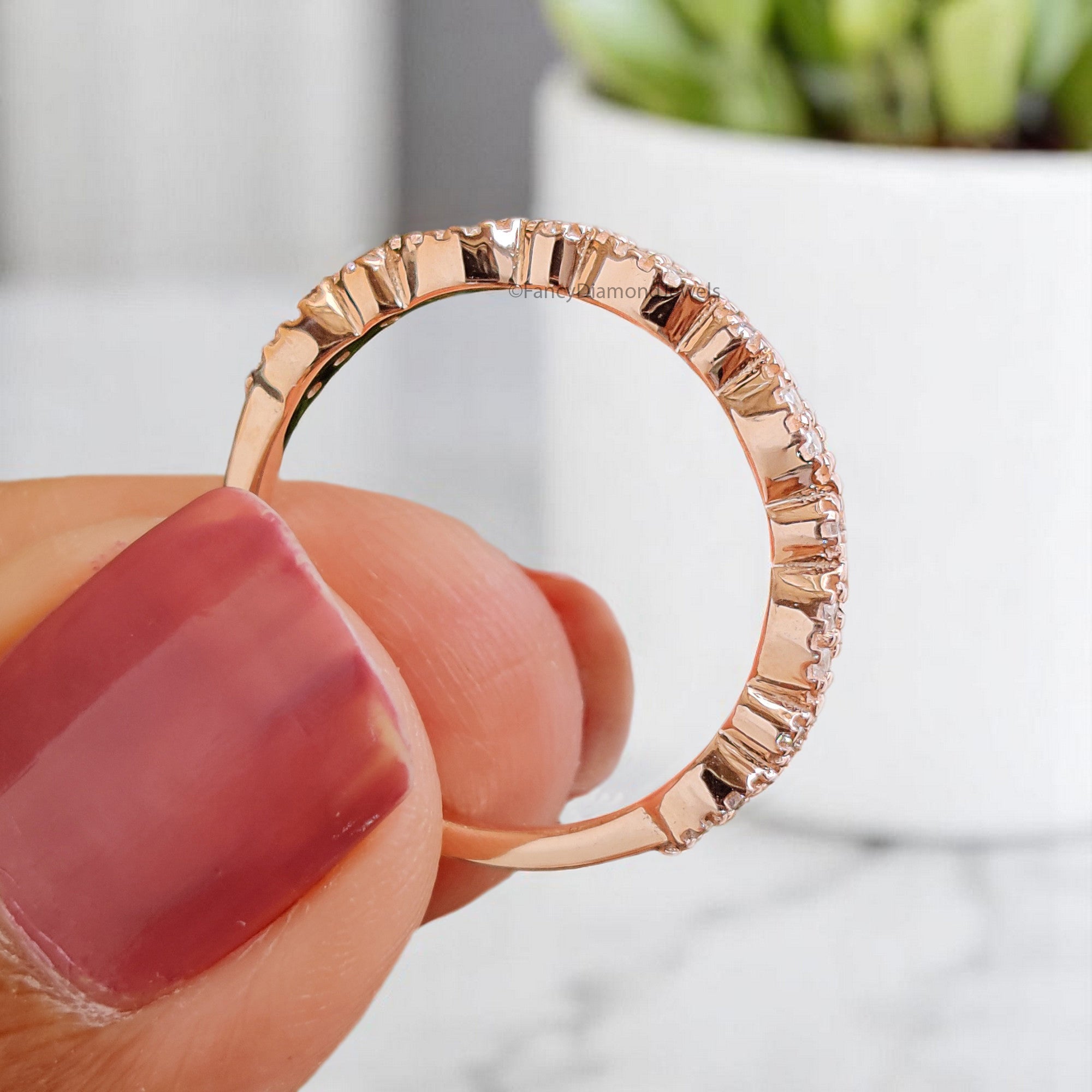 Silver/10K/14K/18K Gold Band 0.12 CT Diamond Wedding Band Half Eternity Minimalist Ring stacking dainty matching anniversary ring KD085