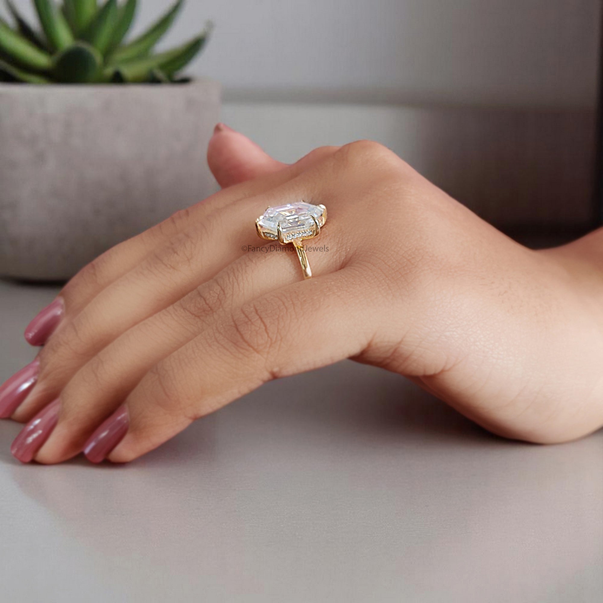 4.45 CT Hexagon Brilliant Cut Moissanite Engagement Ring Hidden Halo Setting Ring Wedding Ring Promise Ring For Women Gift For Her FD358