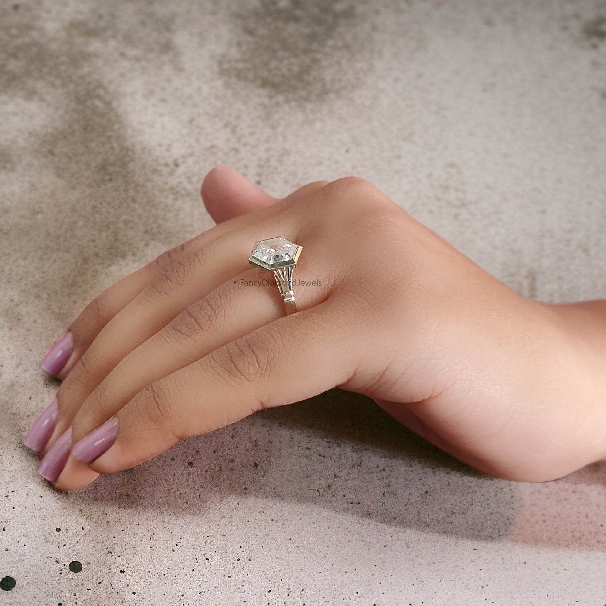 3.20 CT Elongated Hexagon Cut Moissanite Engagement Ring Yellow Gold Ring Bezel Set Art Deco Bridal Promise Anniversary Gift For Her FD316