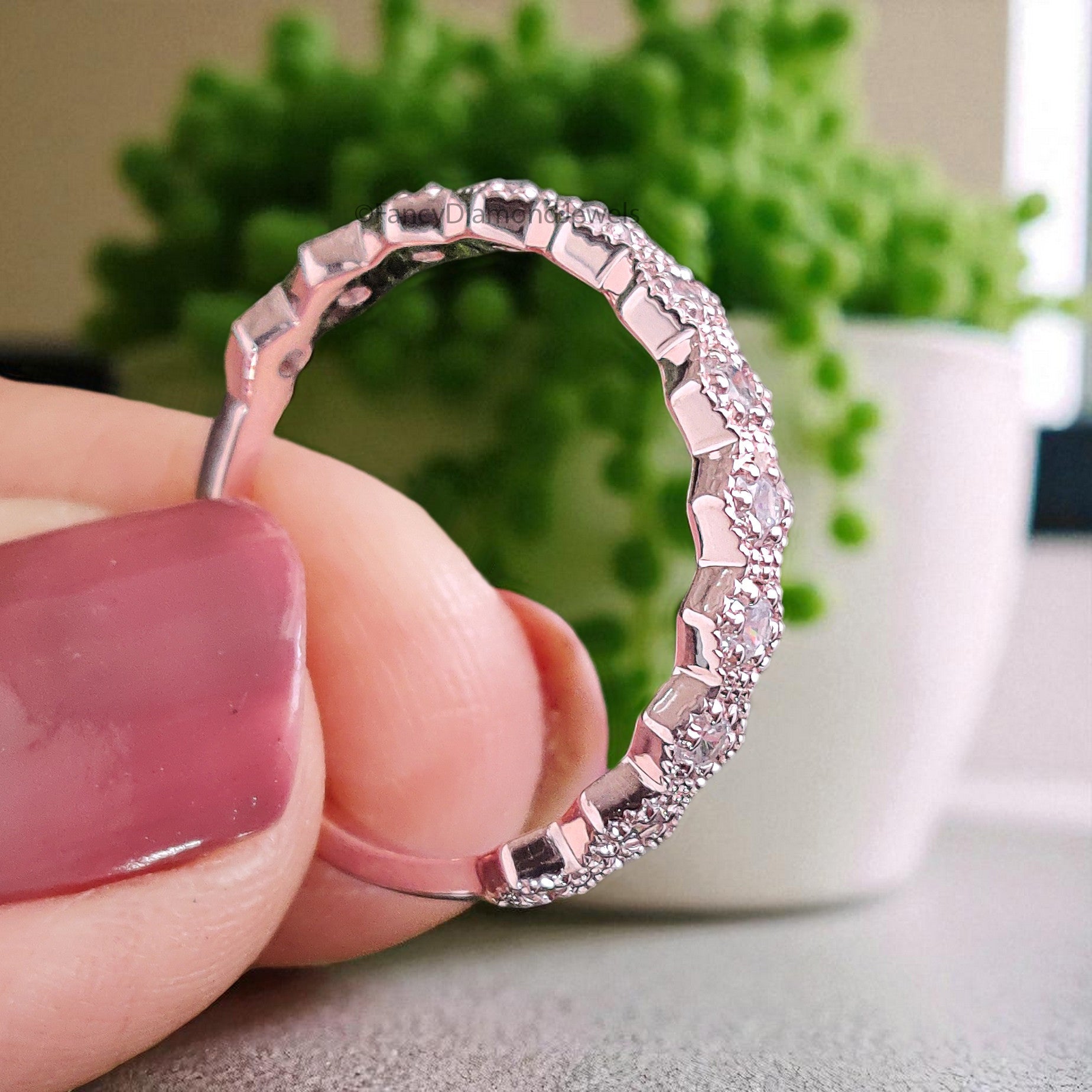 Classic Crown Ring 2.00 MM Diamond Wedding Band Half Eternity Minimalist Ring stacking dainty matching anniversary ring Gift For Her KD891
