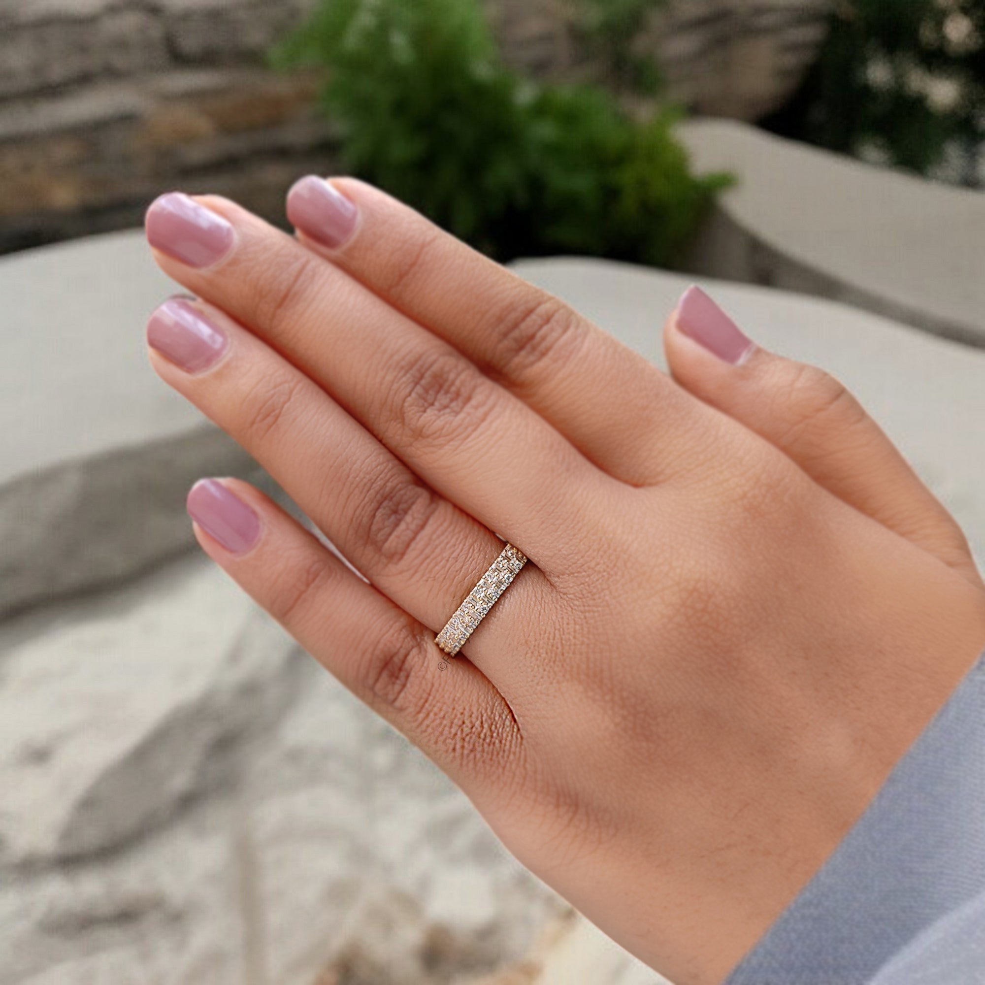 1.10 CT Baguette & Round Cut Moissanite Full Eternity Band Unique Wedding Band Anniversary Gift For Women Yellow Gold Stacking Band FD319