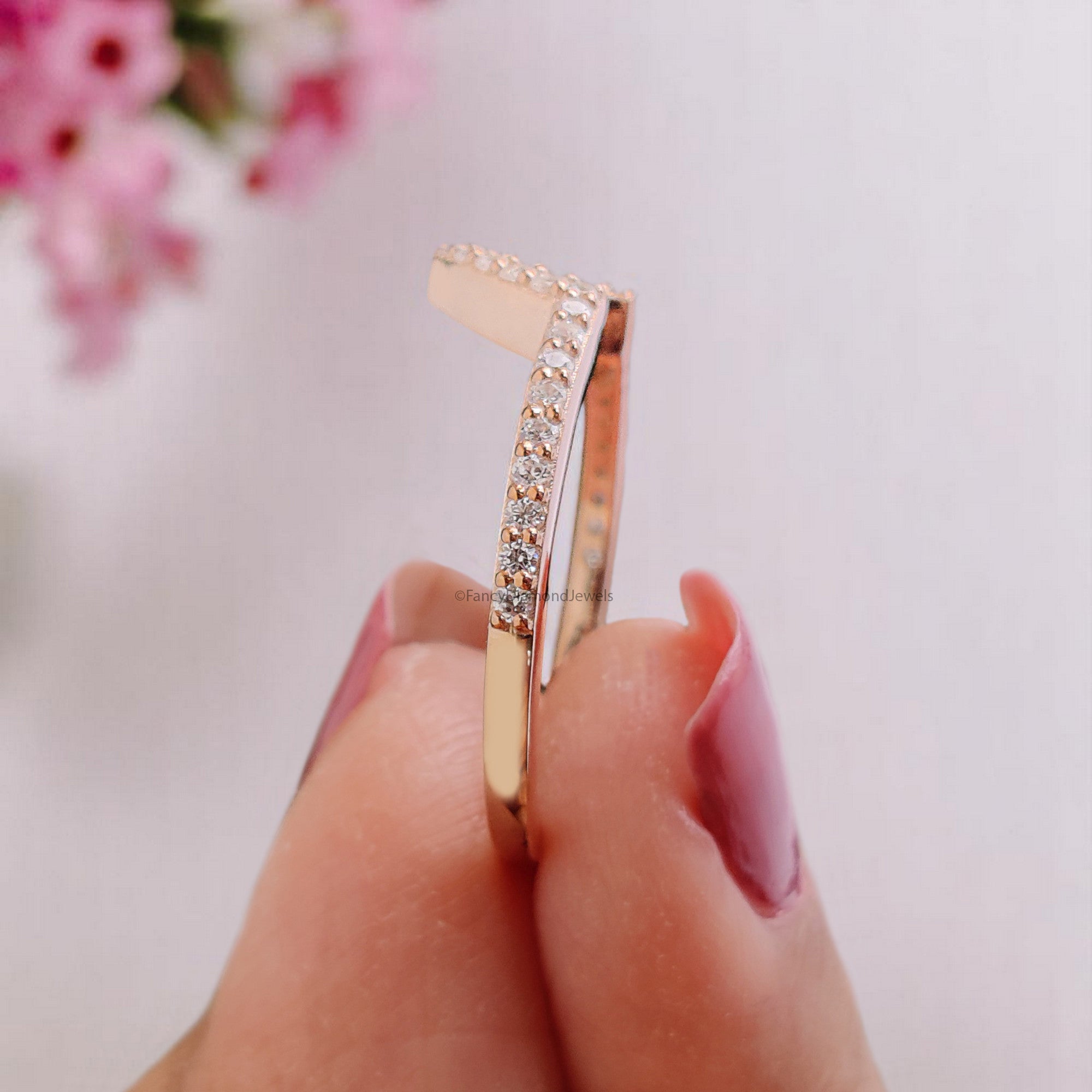 0.20 CT Round Diamond Band V Shaped Wedding Band Silver/10K/14K/18K Engagement Band Half Eternity Anniversary Ring Gift For Her KD829