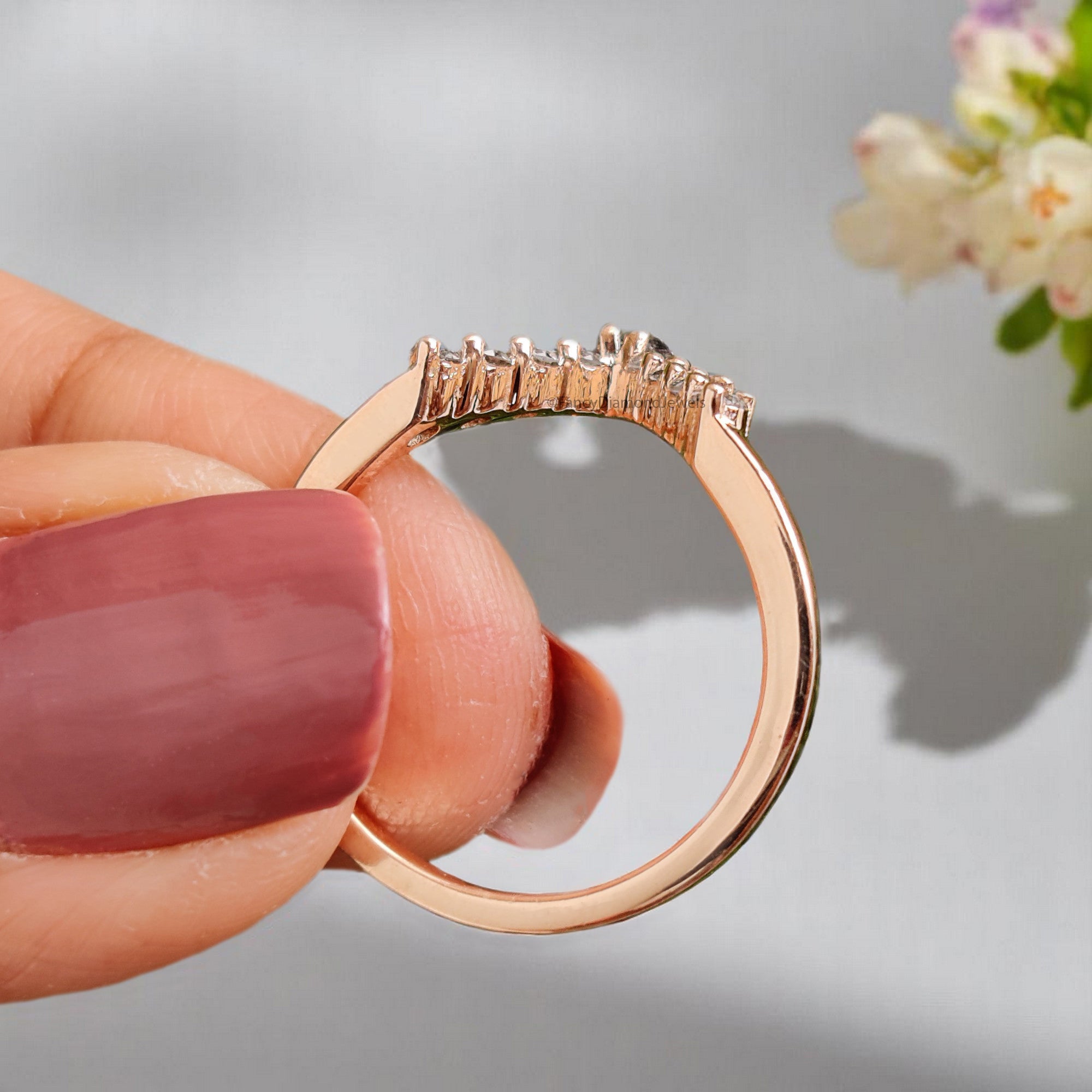 Salt And Pepper 0.32 TW Diamond Wedding Band Deep V Shape Band Silver/10K/14K/18K Gold Half Eternity anniversary Ring Gift For Her KD839