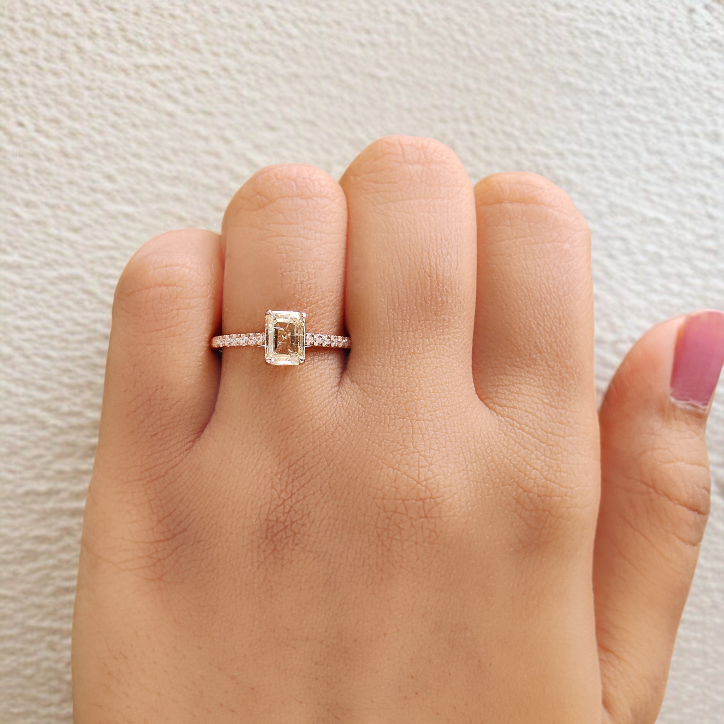 Emerald Cut White-J Color Diamond Ring 1.16 Ct 6.67 MM Emerald Diamond Wedding Ring 14K Rose Gold Engagement Ring Gift For Her KDL2661
