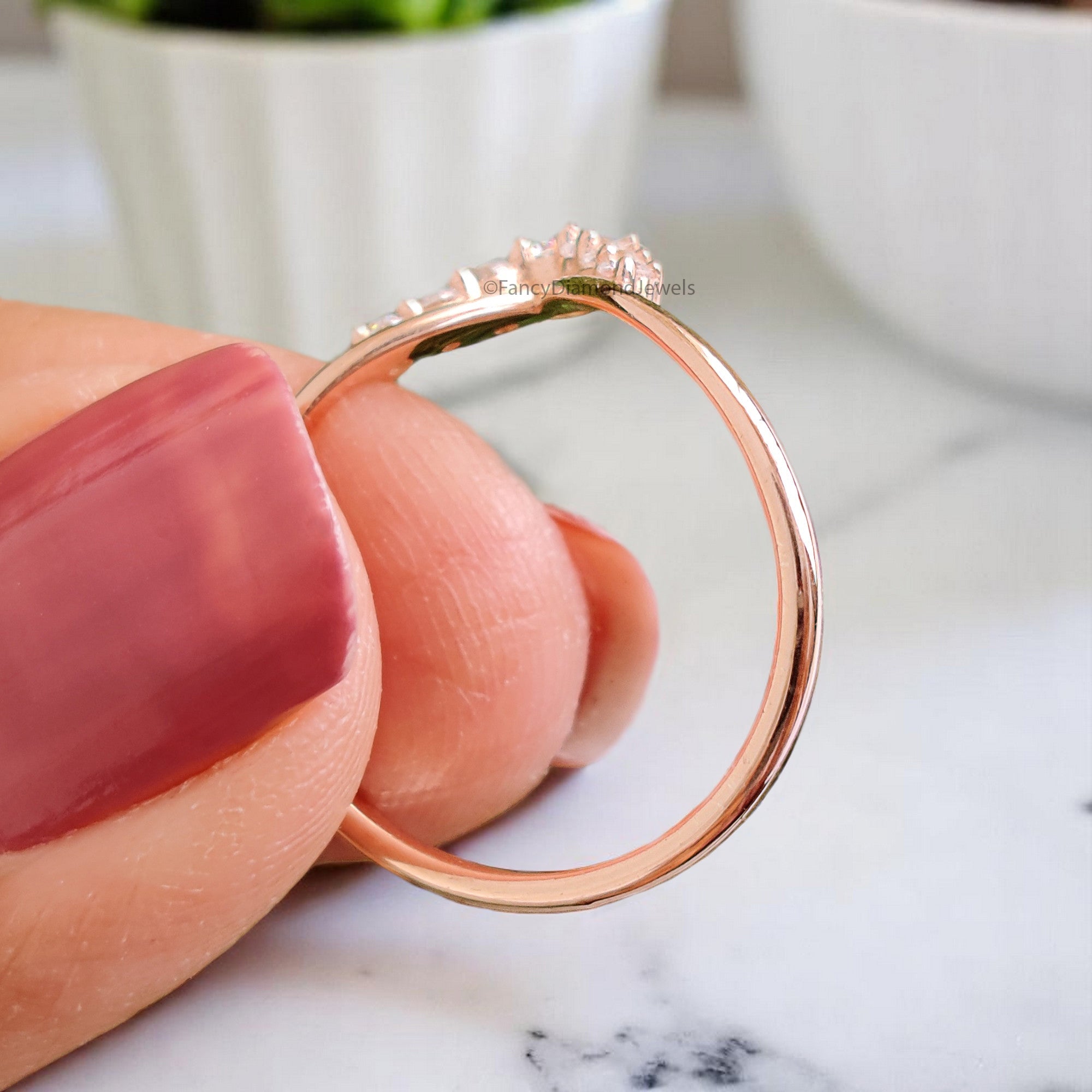Art Deco Crown Wedding Band 0.20 TW Round Diamond Band Rose Gold Silver/10K/14K/18K Engagement Band Half Eternity Anniversary Ring FD374