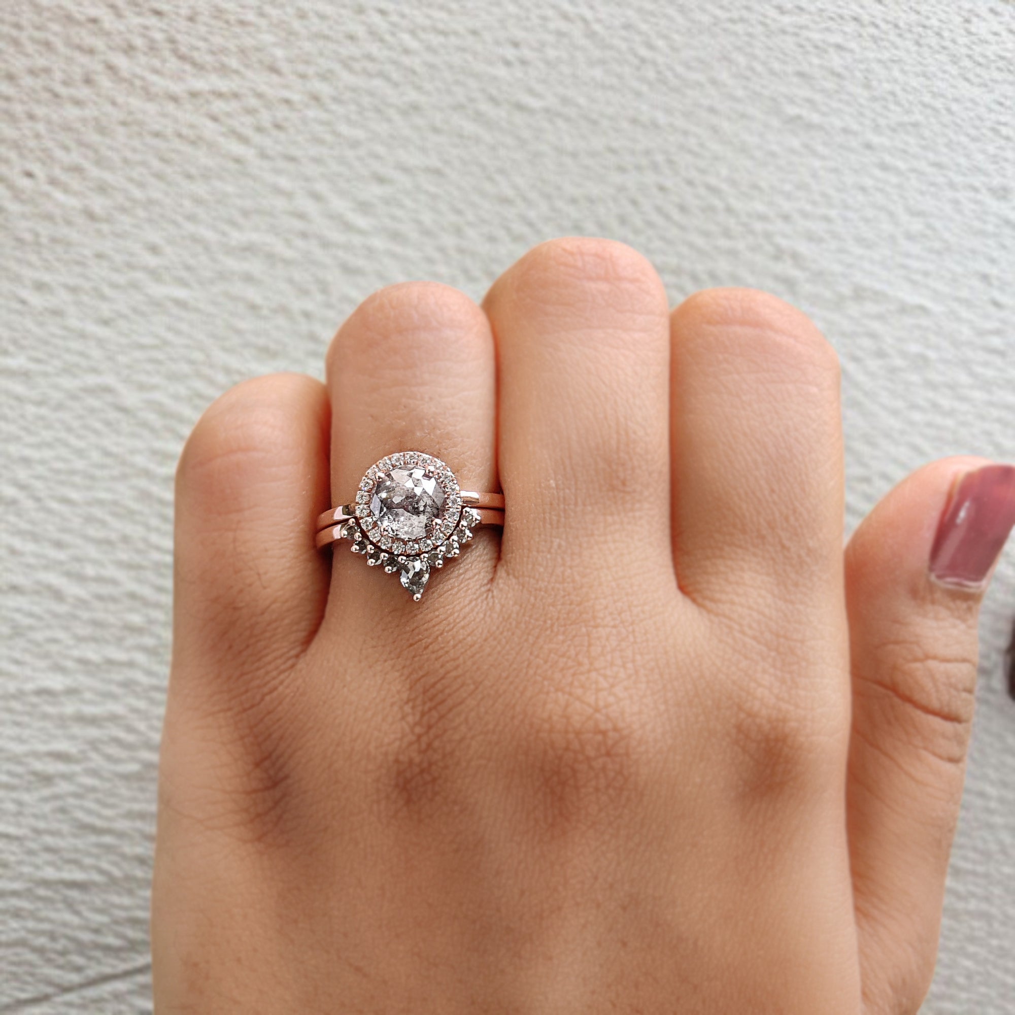 Round Rose Cut Salt And Pepper Diamond Ring 1.70 Ct 7.30 MM Round Shape Diamond Ring 14K Rose Gold Silver Engagement Ring Gift For Her QL882