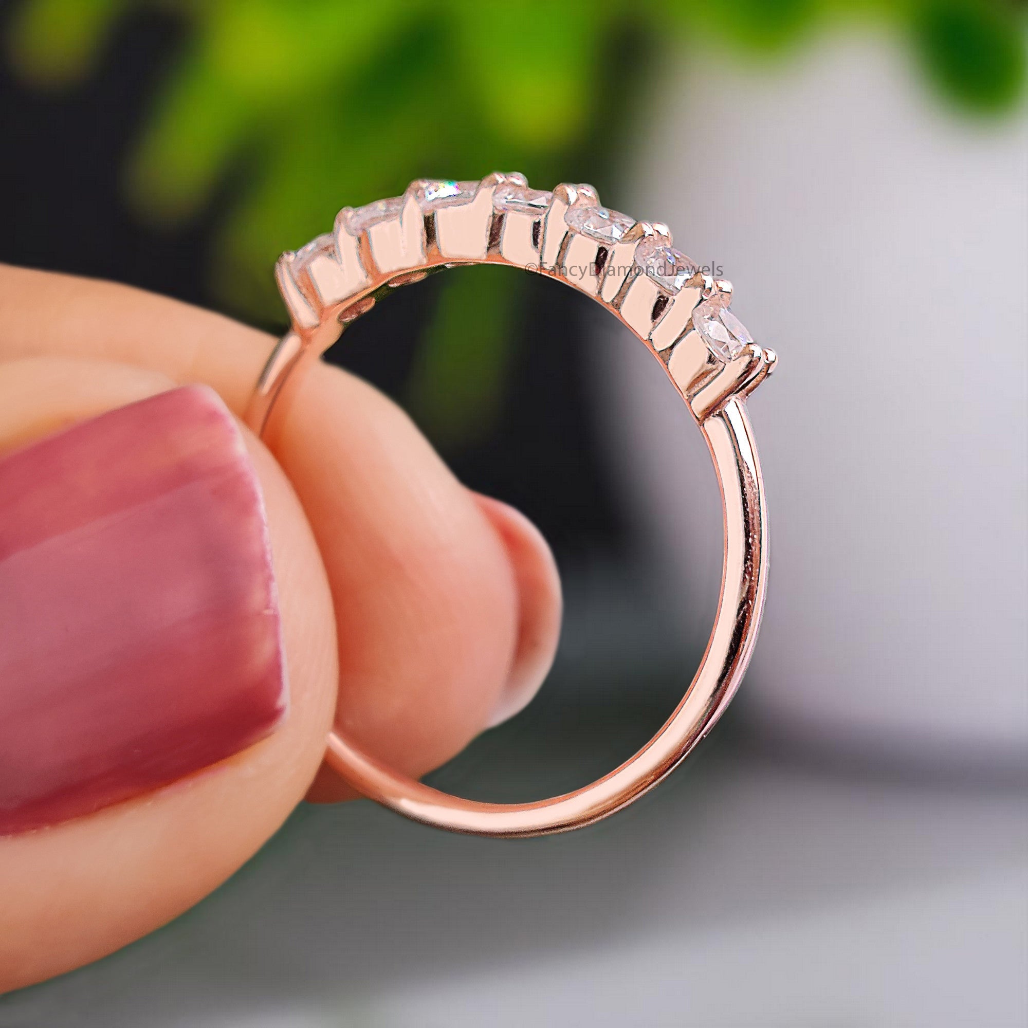 2.50 MM Seven Moissanite Diamond Wedding Band Half Eternity Minimalist Ring stacking dainty matching Silver/10K/14K/18K Gold Band KD897