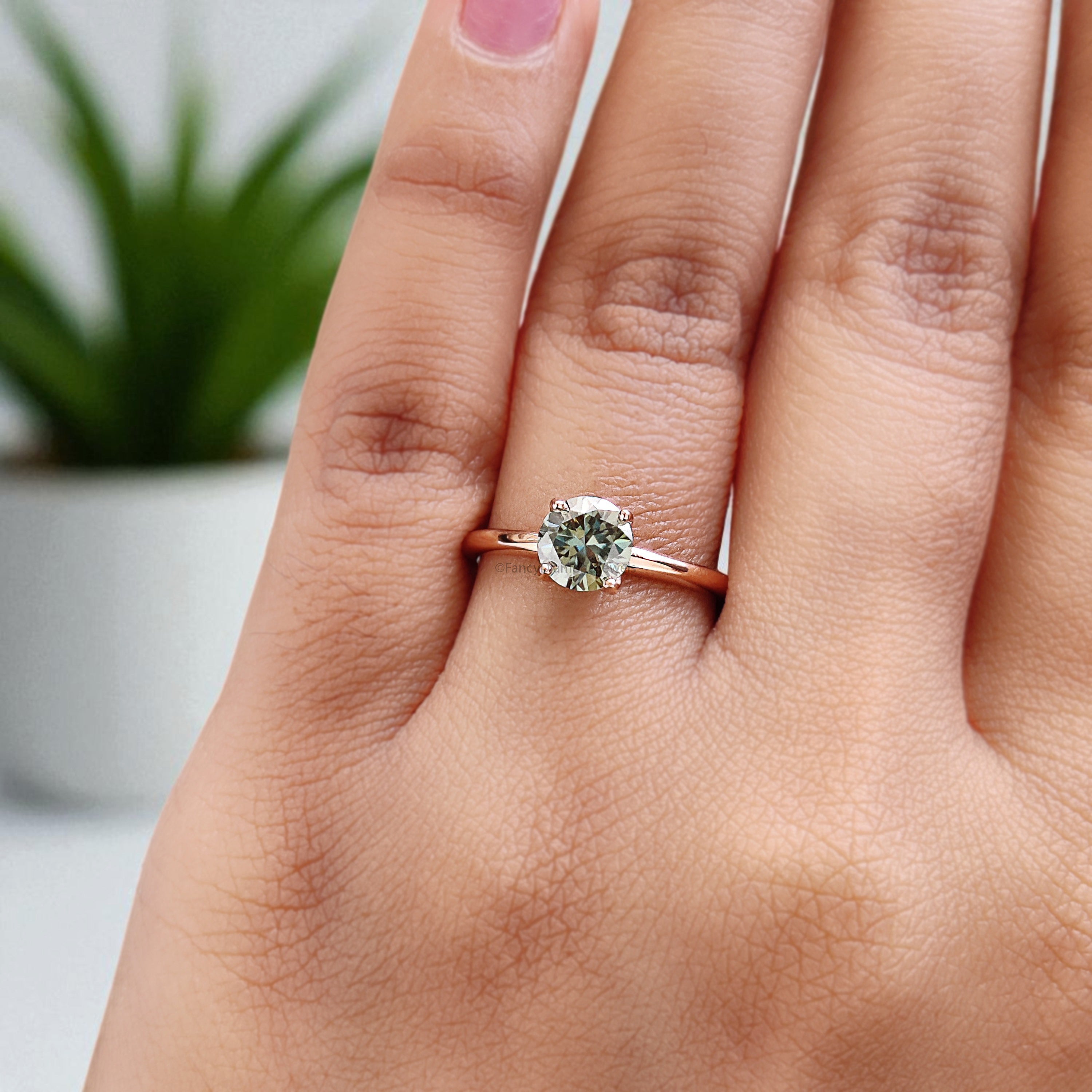 0.80 CT Aqua Blue Green Round Brilliant Moissanite Ring 10k/14k/18k Solid Rose Gold Ring Solitaire Engagement Ring Moissanite Ring FD13