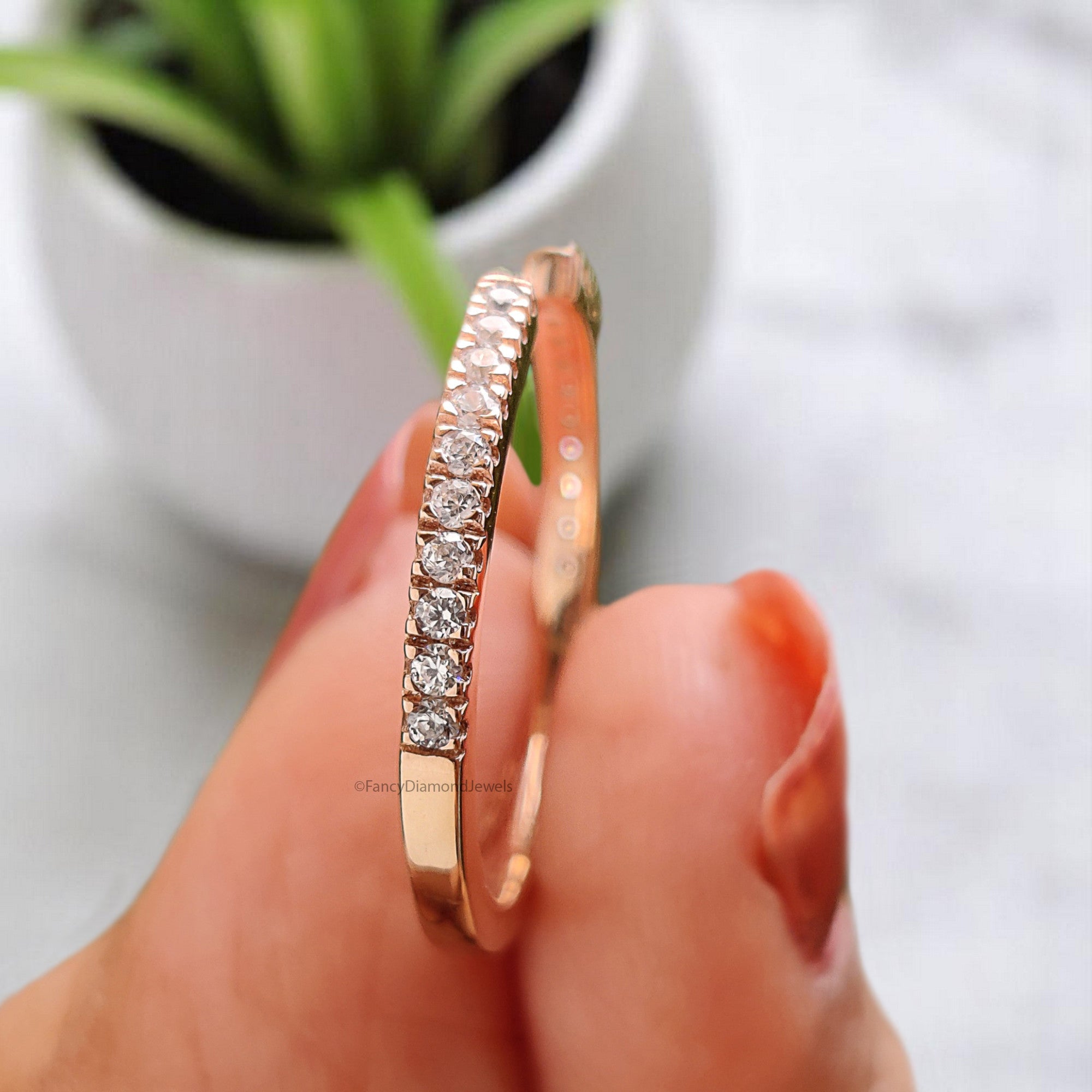 Open Gap Diamond Wedding Band 1.20 MM Diamond Half Eternity Minimalist Band Silver/10K/14K/18K Gold anniversary ring Gift For Her KD907