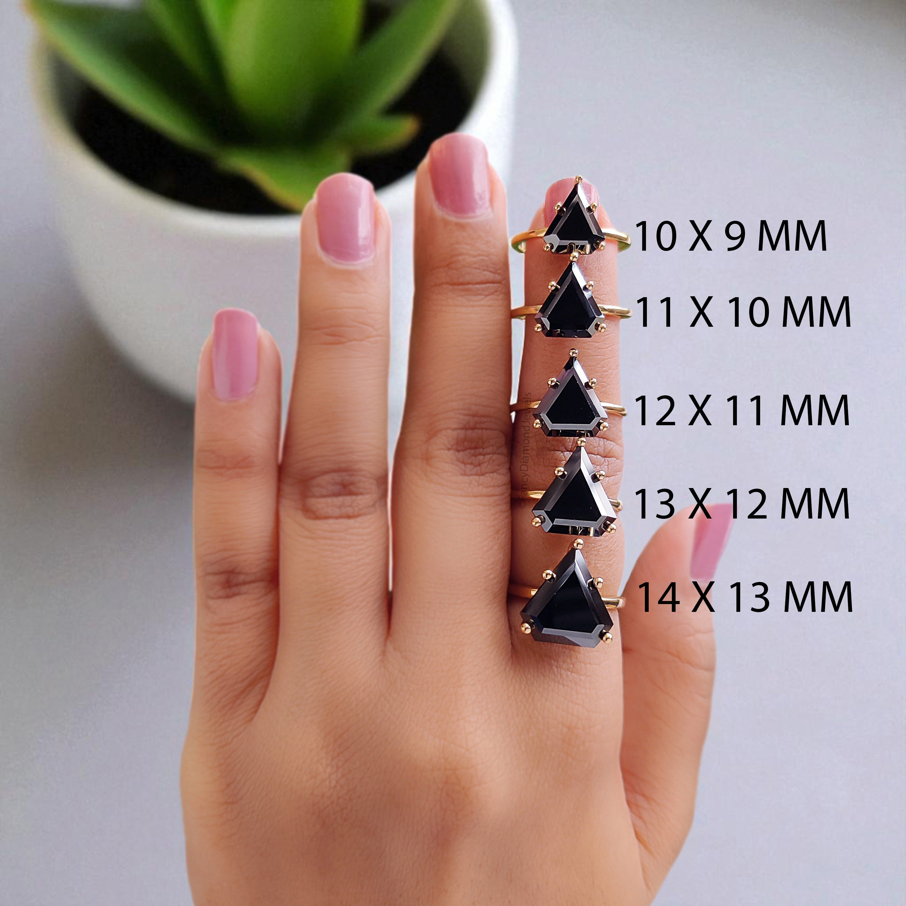 Shield Black Onyx engagement ring 14mm 13mm 12mm 11mm 10mm stone ring Simulant Solitaire ring Diamond ring Silver ring Gift for her FD418