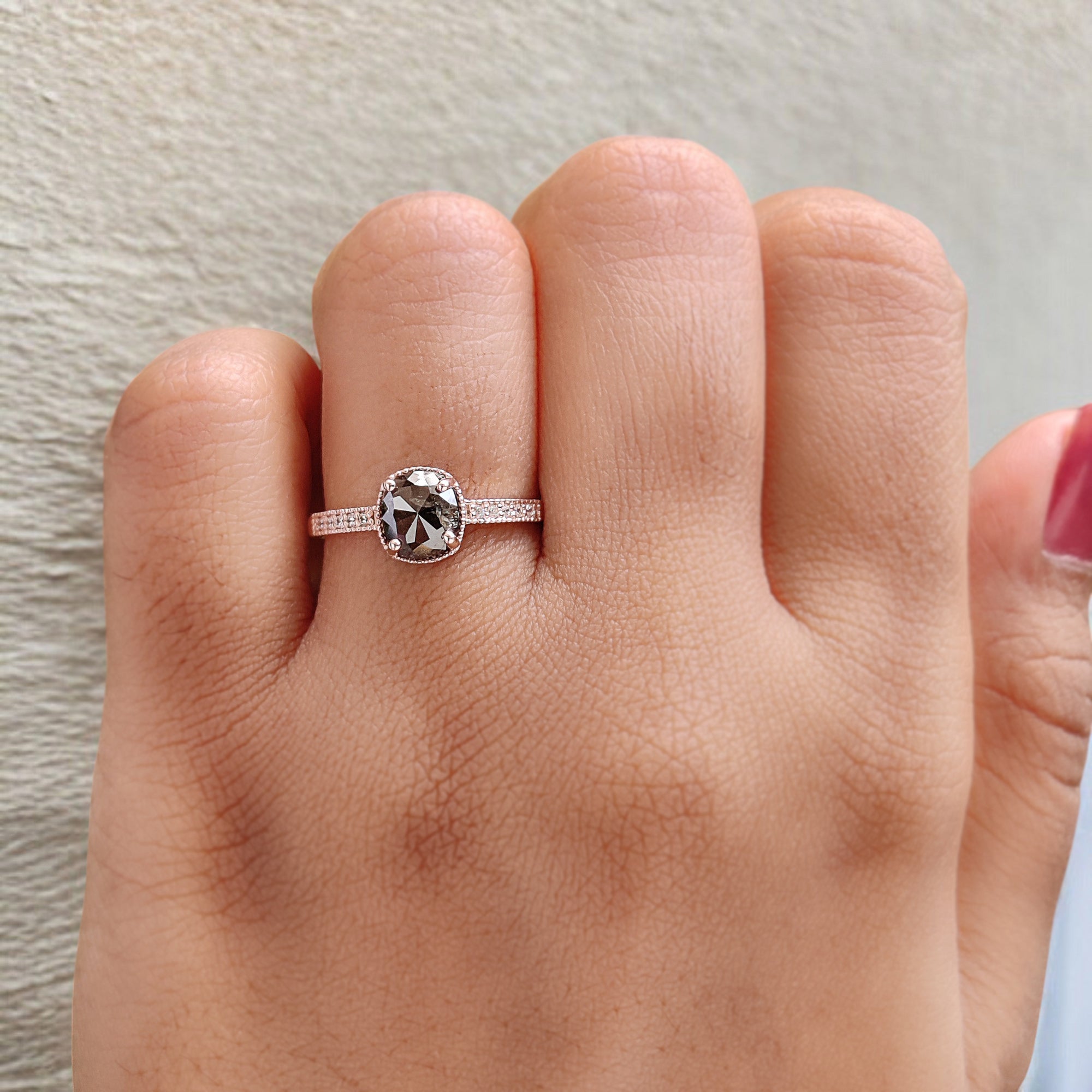 Cushion Shape Brown Color Diamond Ring 1.07 Ct 6.36 MM Cushion Diamond Ring 14K Solid Rose Gold Silver Engagement Ring Gift For Her QL2856