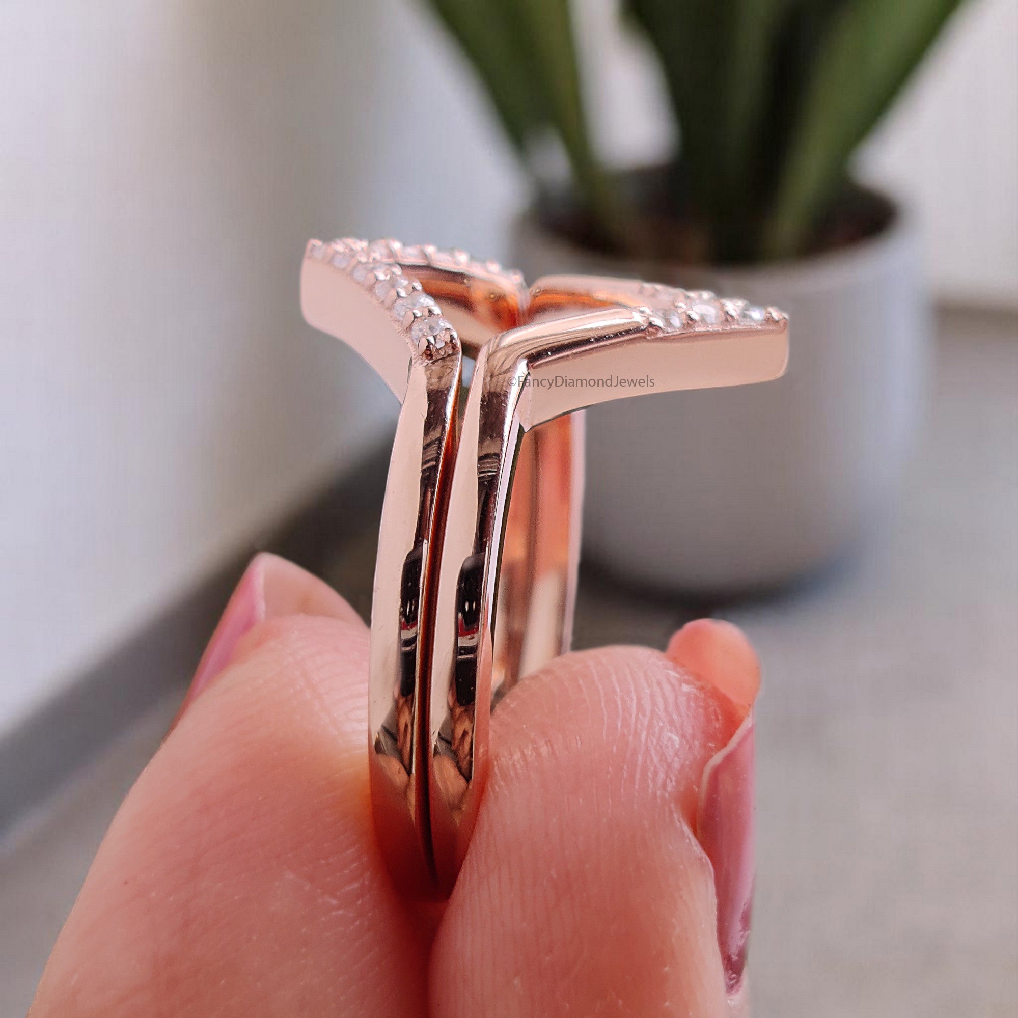 Geometric Design 0.11 CT Diamond Wedding Band Rose Gold Silver/10K/14K/18K Engagement Band Stacking Dainty Matching Anniversary Ring KD844