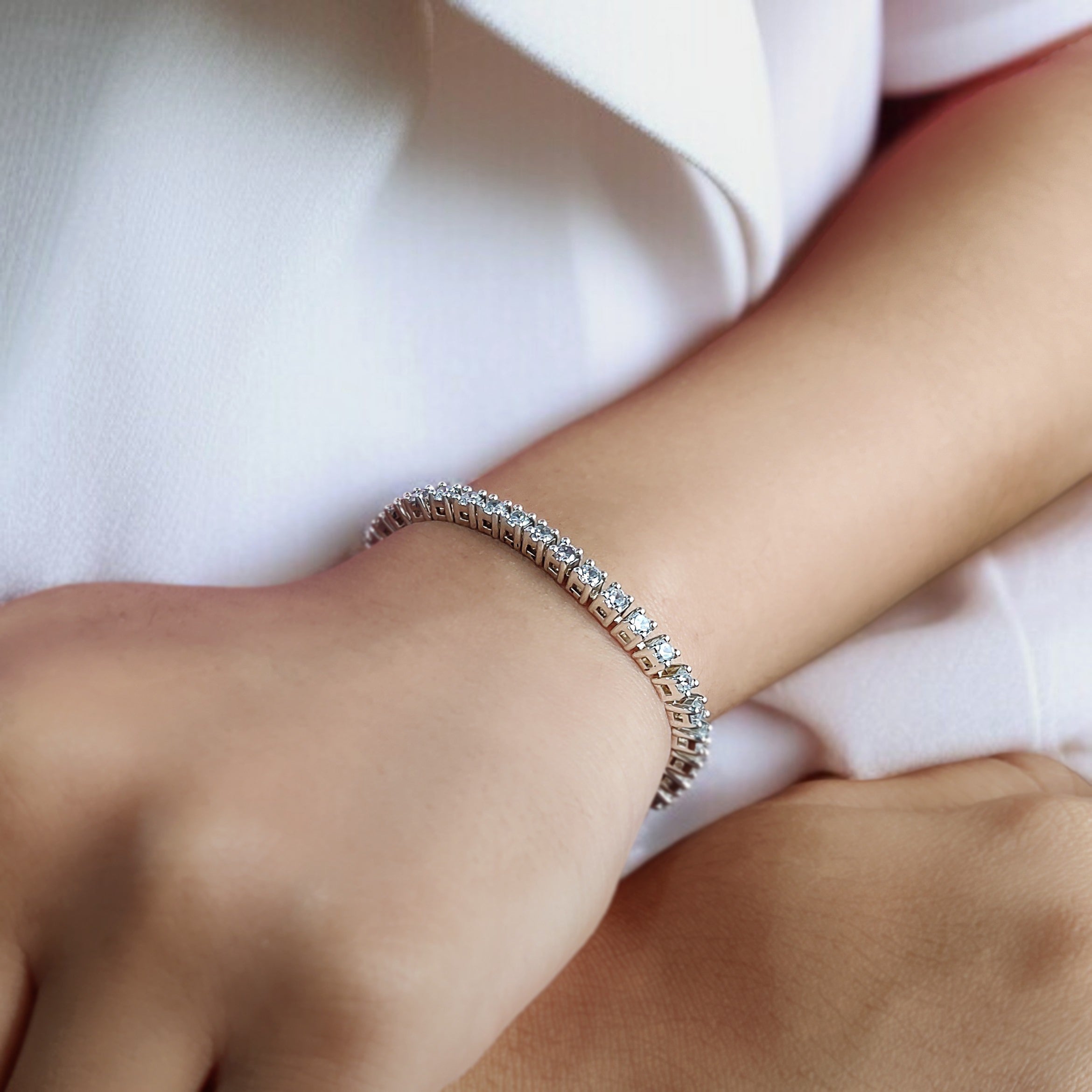 2.90 MM Round Brilliant Cut Moissanite Diamond Bracelet Tennis Bracelet 8 Inches White Gold Anniversary Gift Basket Set Bracelet FD441