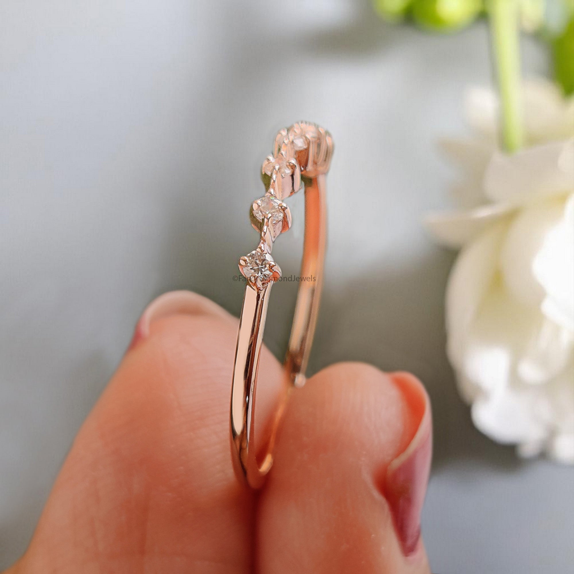 Natural White Diamond Wedding Band Half Eternity Minimalist Ring Silver/10K/14K/18K Gold stacking dainty matching anniversary Ring KD908